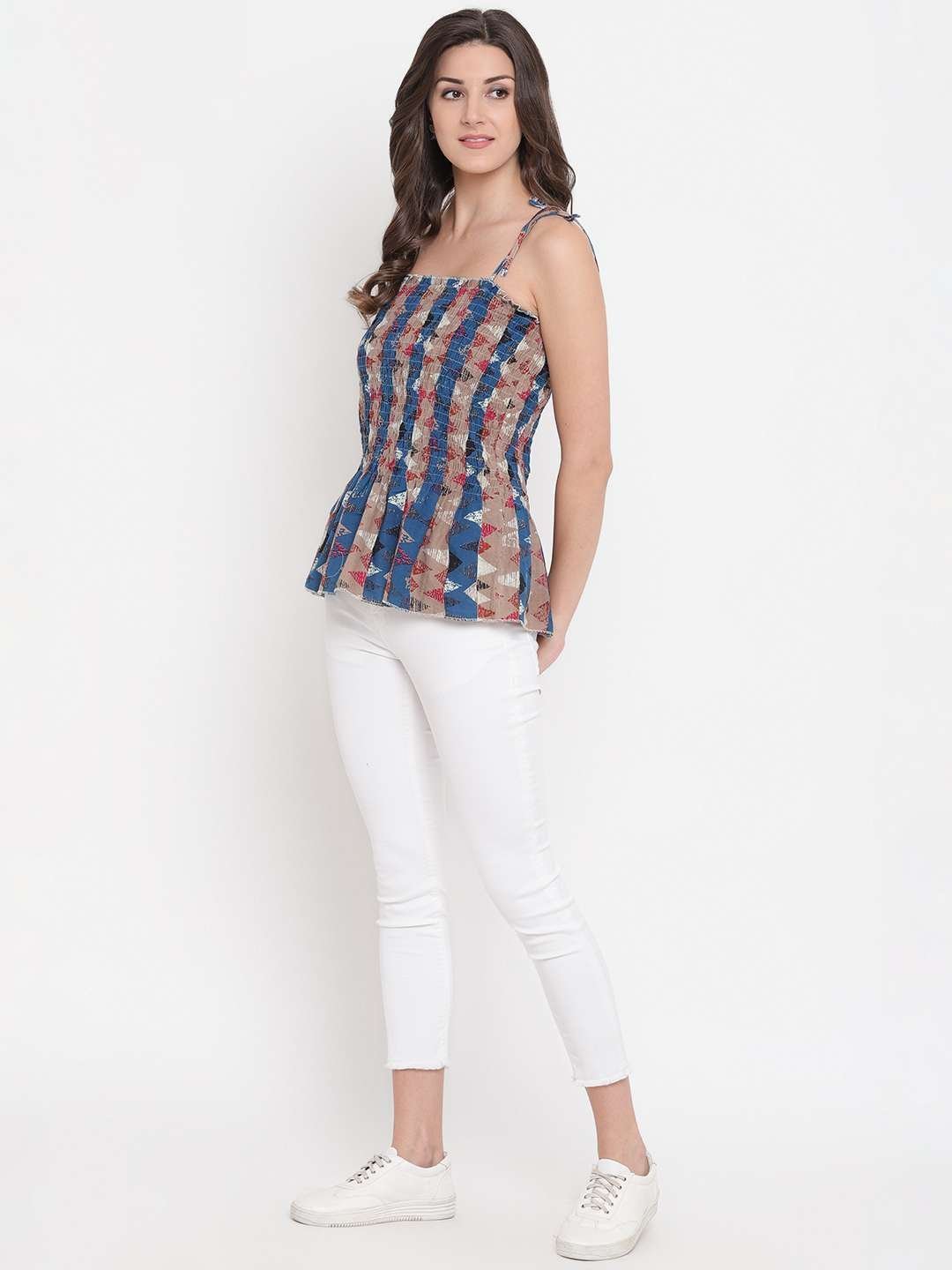 Women’s Rayon Printed Casual Summer Style Tie Shoulder Straps Free Size Tank Top ( Multi15)