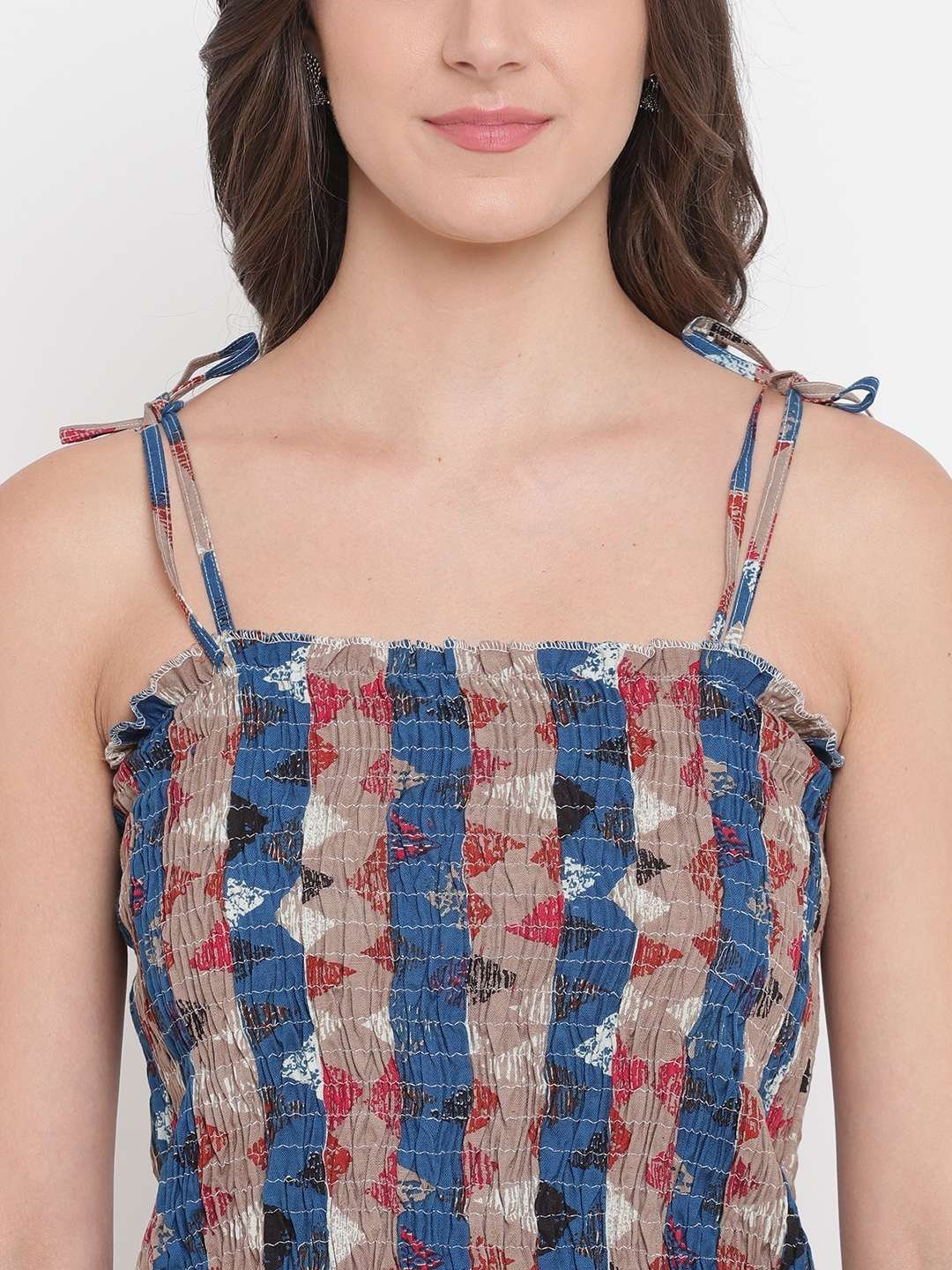 Women’s Rayon Printed Casual Summer Style Tie Shoulder Straps Free Size Tank Top ( Multi15)