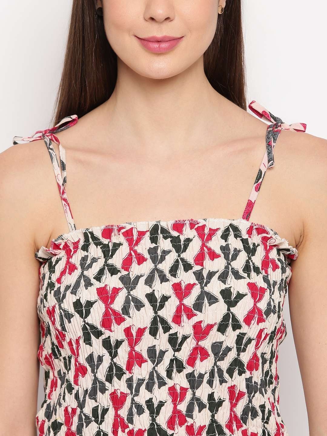 Women’s Rayon Printed Casual Summer Style Tie Shoulder Straps Free Size Tank Top ( Multi16