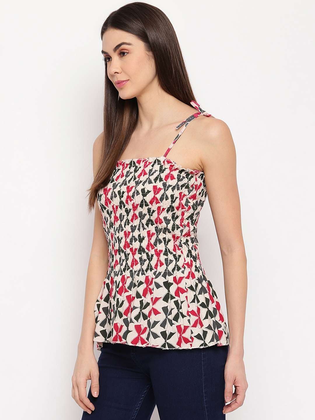 Women’s Rayon Printed Casual Summer Style Tie Shoulder Straps Free Size Tank Top ( Multi16
