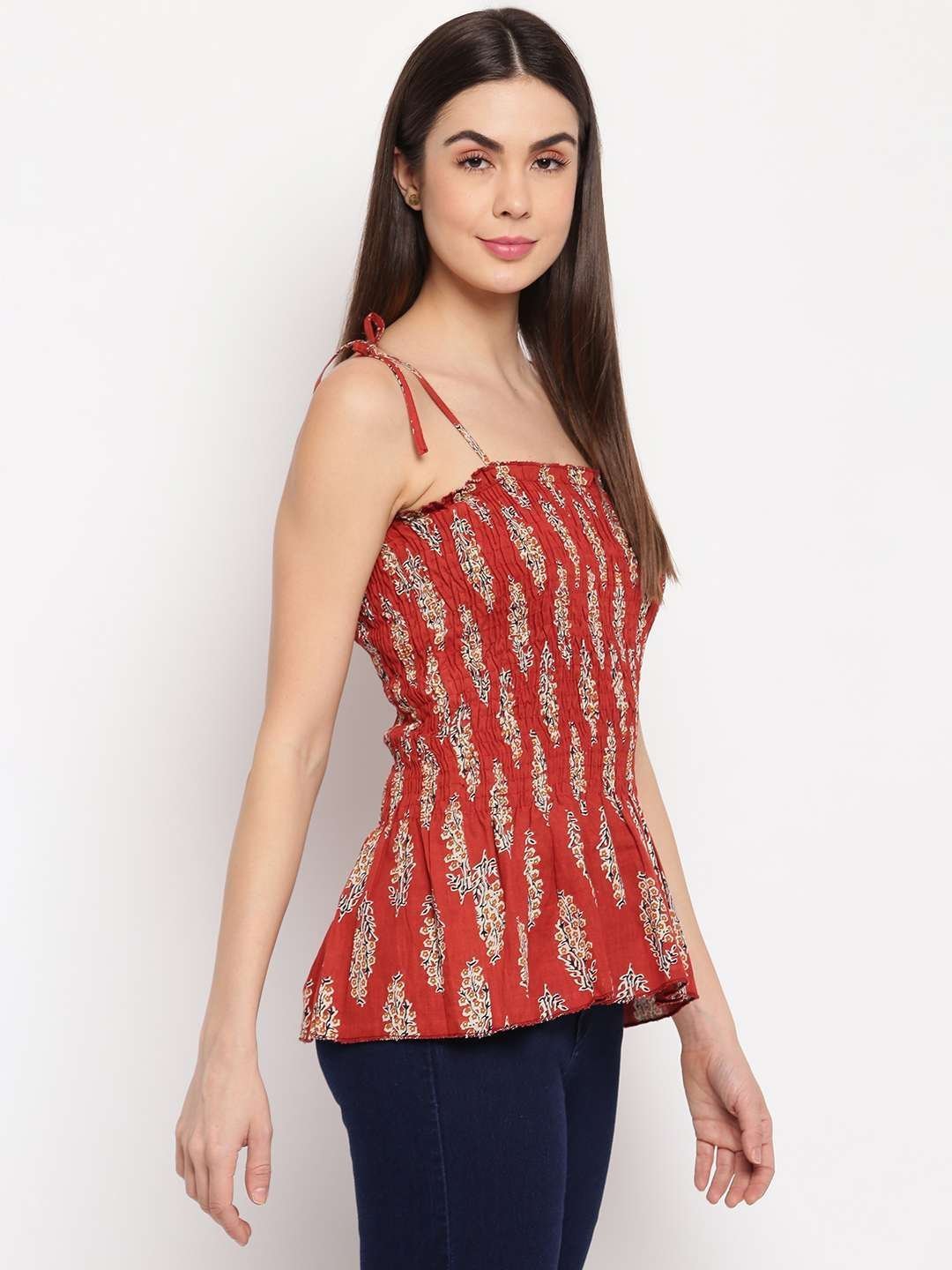 Women’s Rayon Printed Casual Summer Style Tie Shoulder Straps Free Size Tank Top ( Multi17)