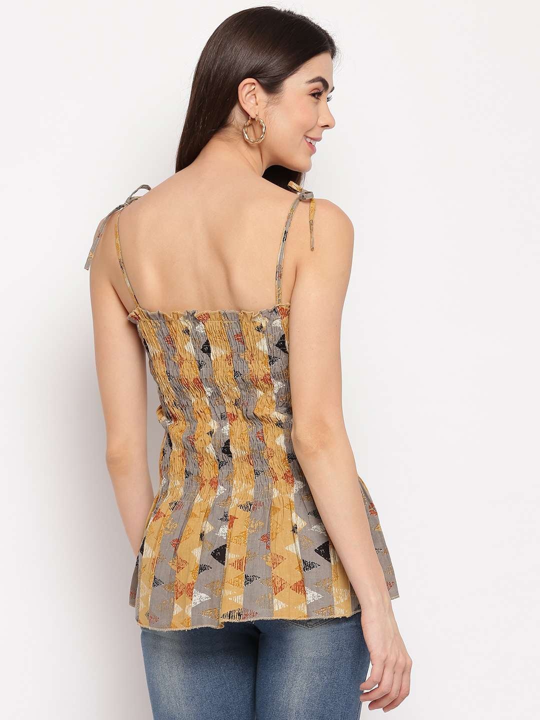Women’s Rayon Printed Casual Summer Style Tie Shoulder Straps Free Size Tank Top ( Multi21)