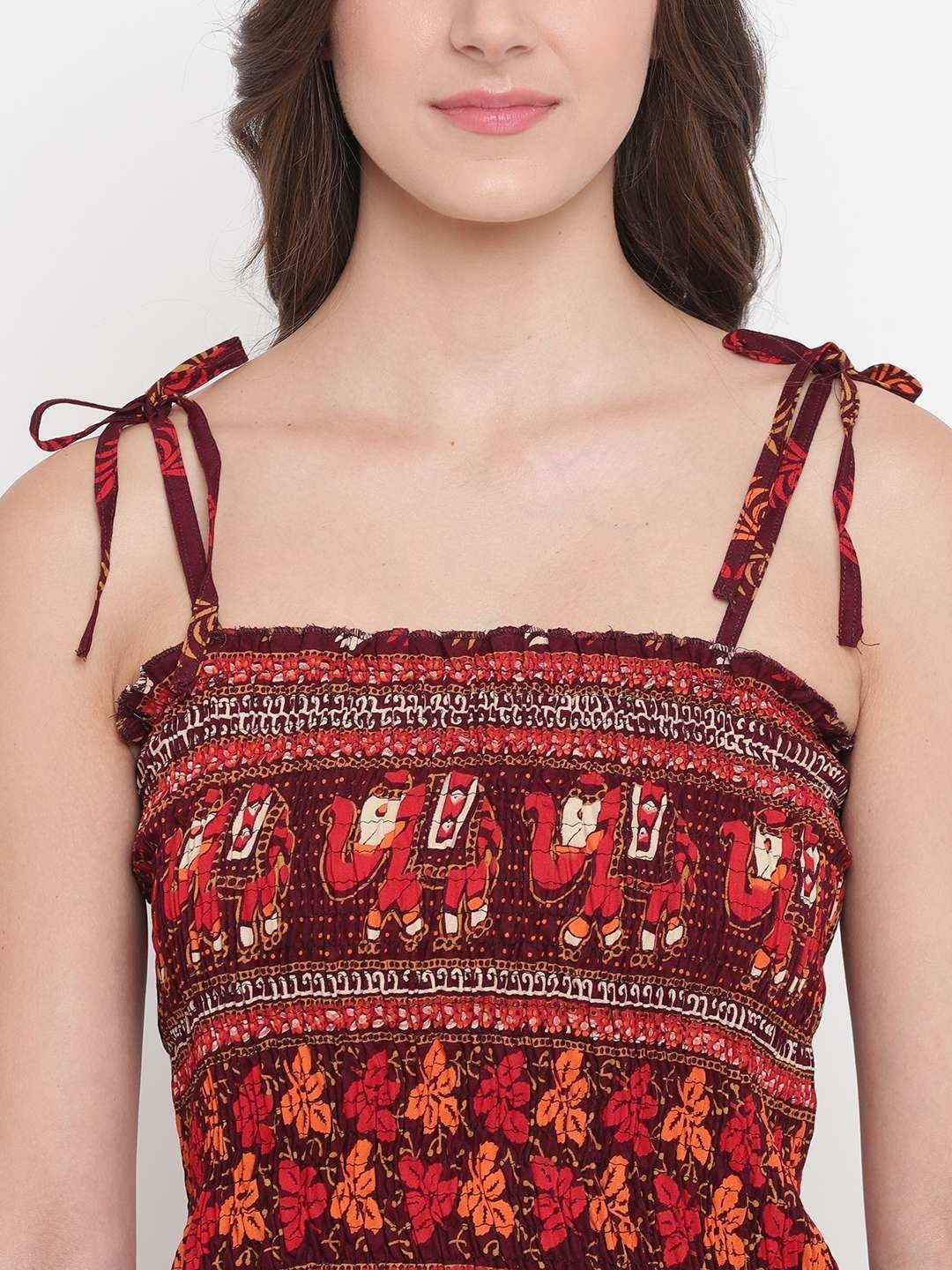 Women’s Rayon Printed Casual Summer Style Tie Shoulder Straps Free Size Tank Top ( Multi2)
