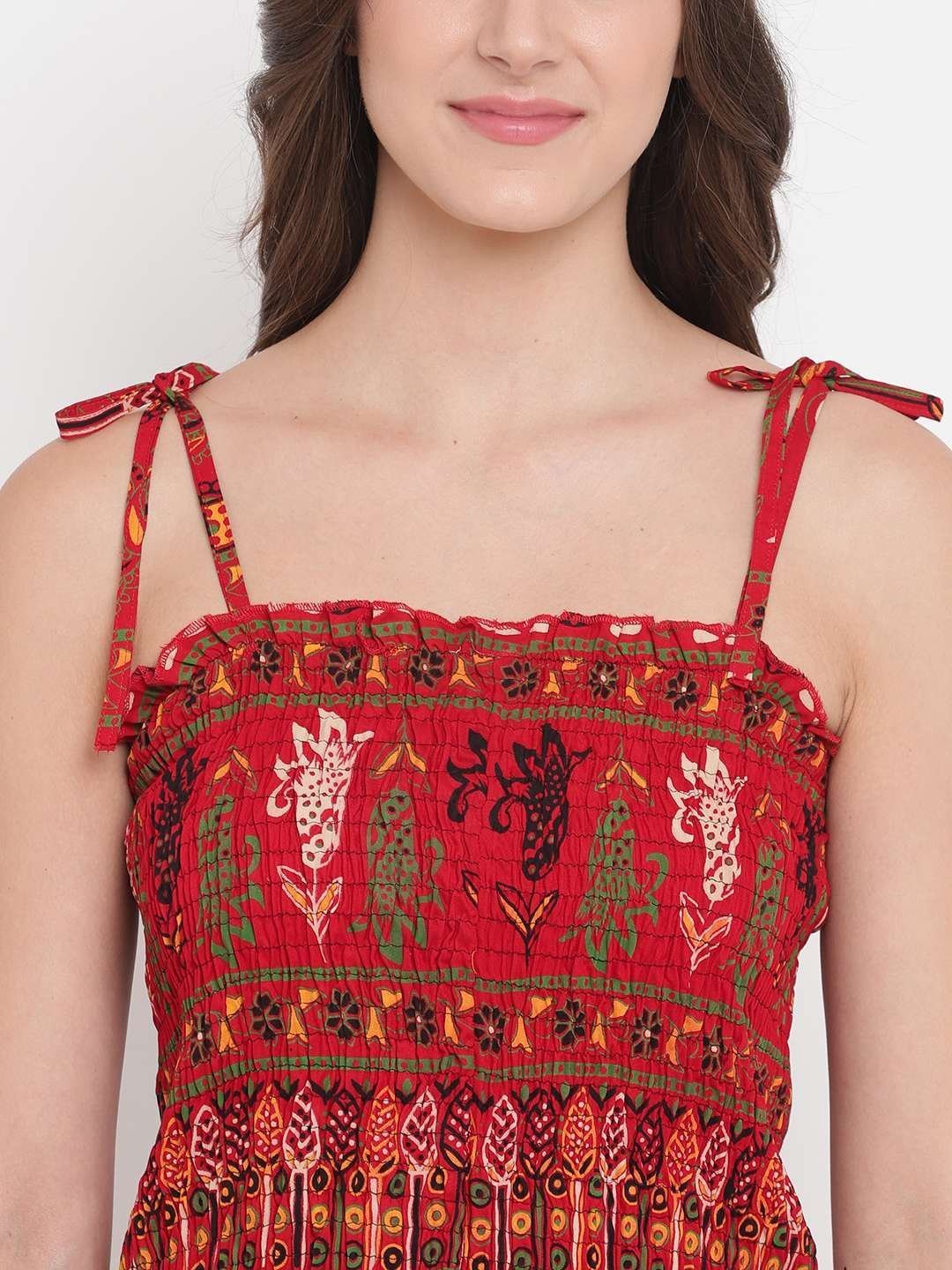 Women’s Rayon Printed Casual Summer Style Tie Shoulder Straps Free Size Tank Top ( Multi7)
