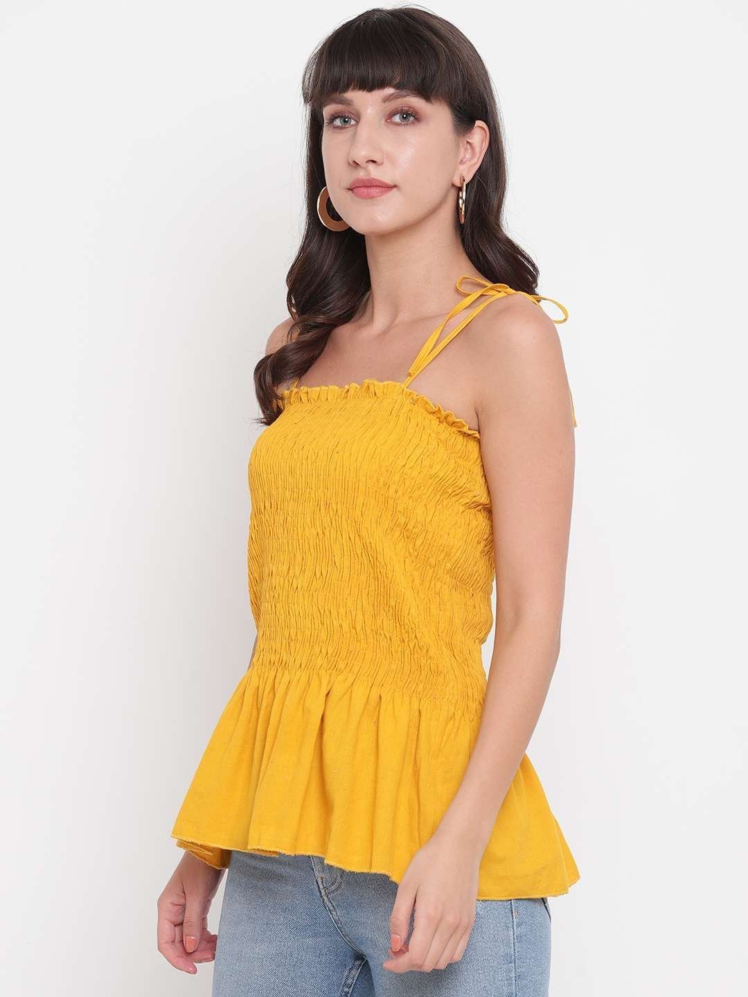 Women’s Rayon Solid Casual Summer Style Tie Shoulder Straps Free Size Tank Top (Musterd)