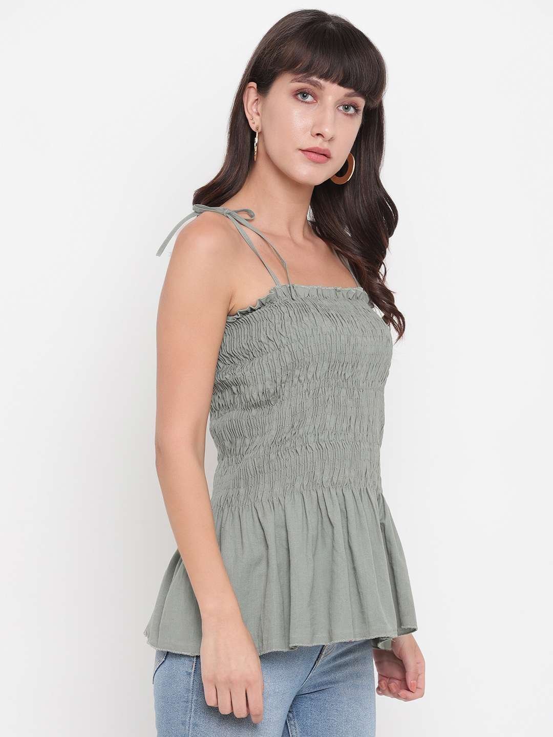 Women’s Rayon Solid Casual Summer Style Tie Shoulder Straps Free Size Tank Top (Pistachio )