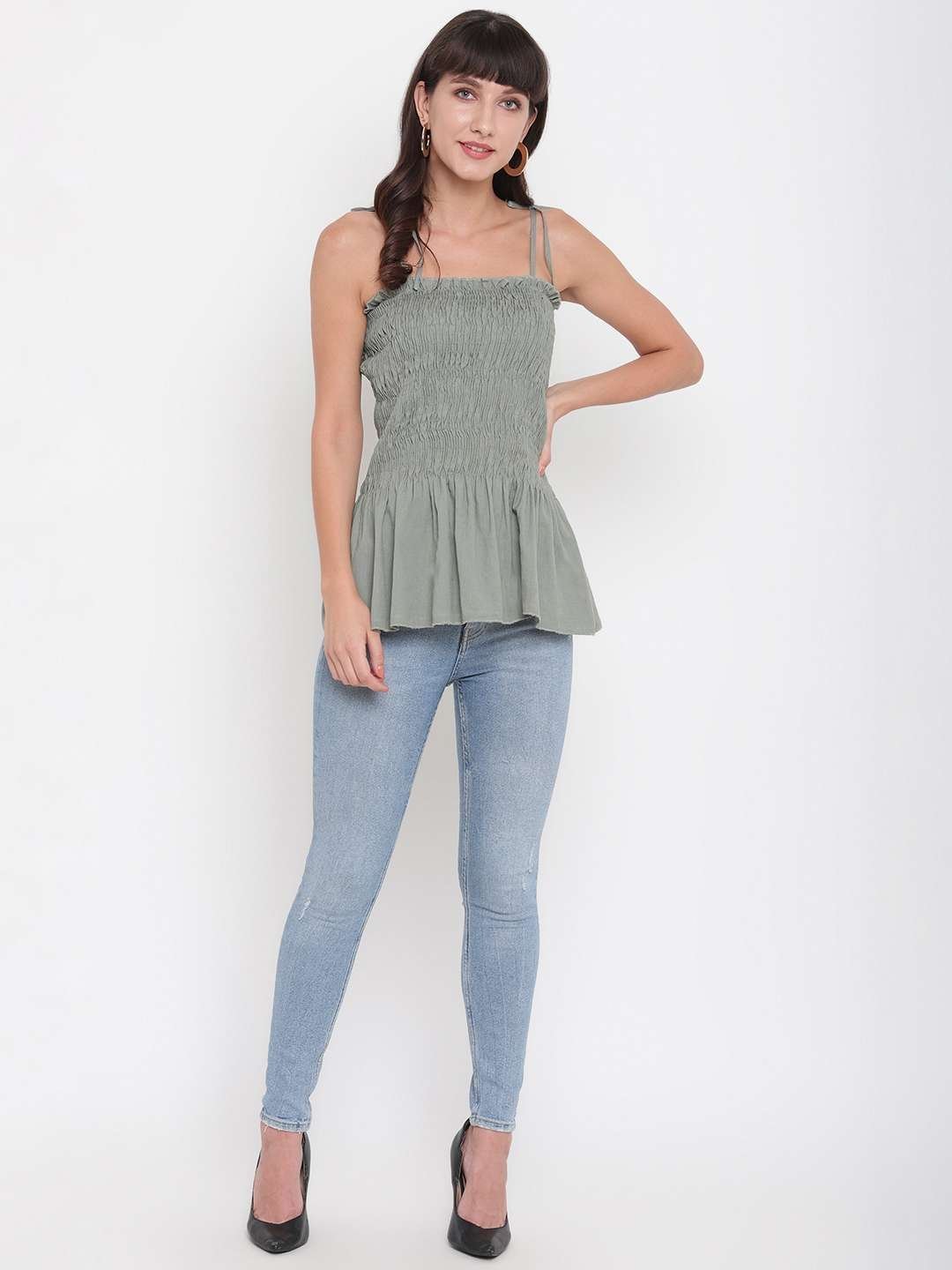 Women’s Rayon Solid Casual Summer Style Tie Shoulder Straps Free Size Tank Top (Pistachio )