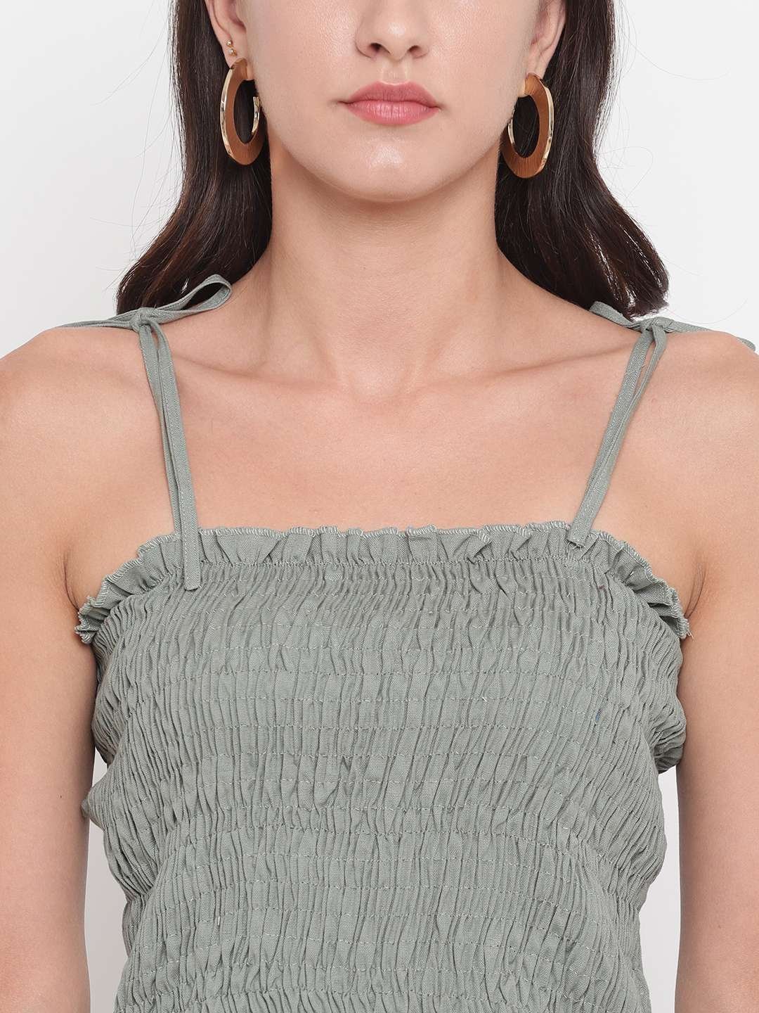 Women’s Rayon Solid Casual Summer Style Tie Shoulder Straps Free Size Tank Top (Pistachio )