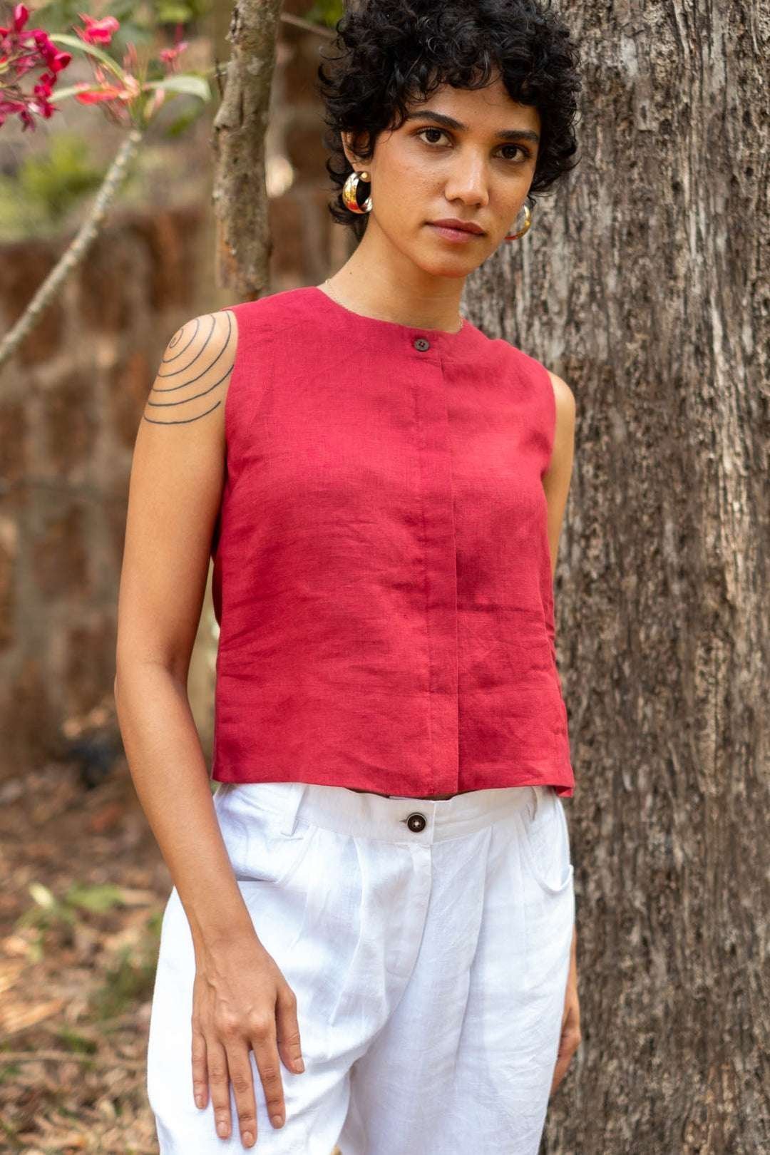Women’s Cotton Solid V Neck Sleeveless 2 Piece Outfit Loose Tank Top and Wide Leg Palazzo Pants Sets cord set ( Maroon White )