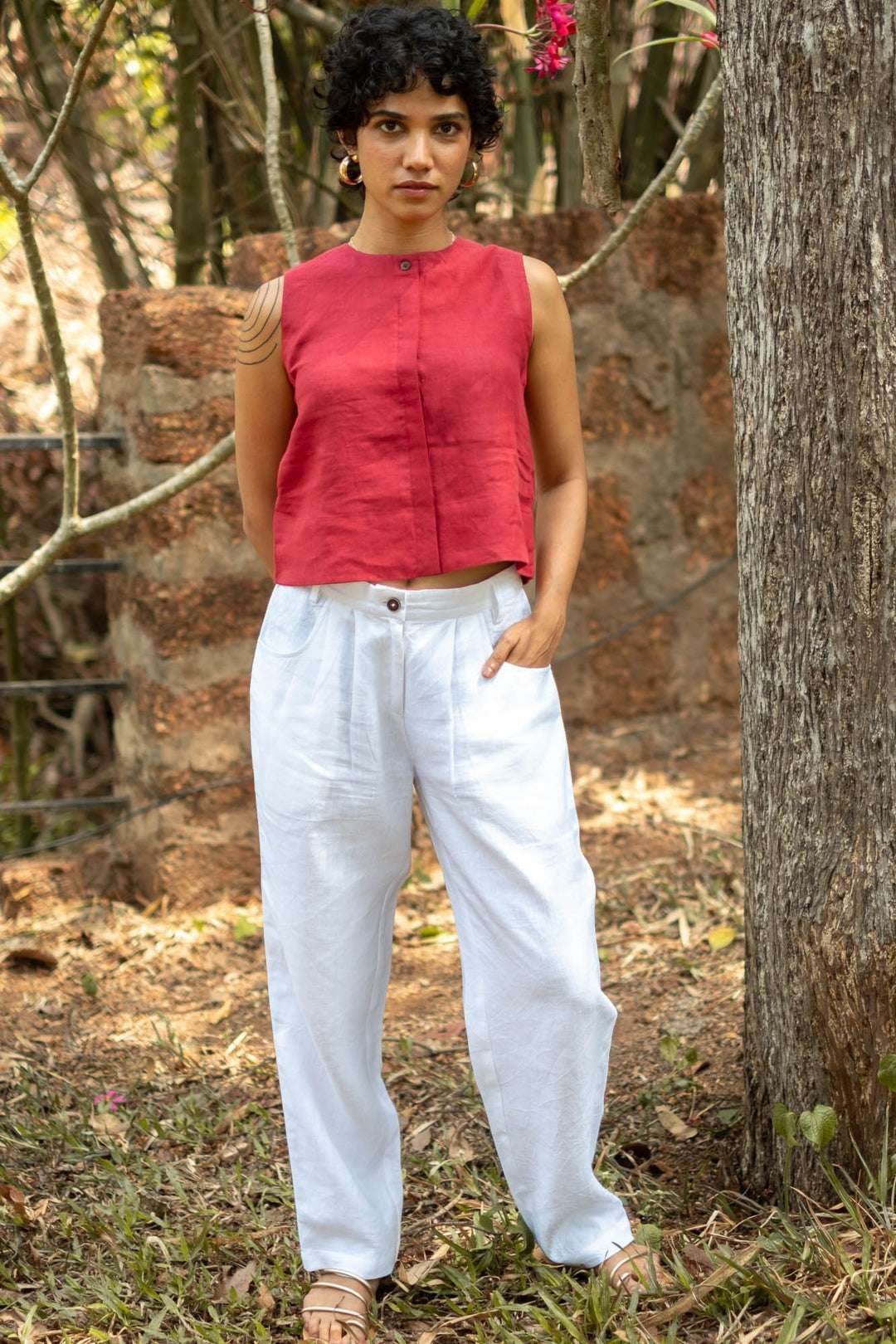 Women’s Cotton Solid V Neck Sleeveless 2 Piece Outfit Loose Tank Top and Wide Leg Palazzo Pants Sets cord set ( Maroon White )