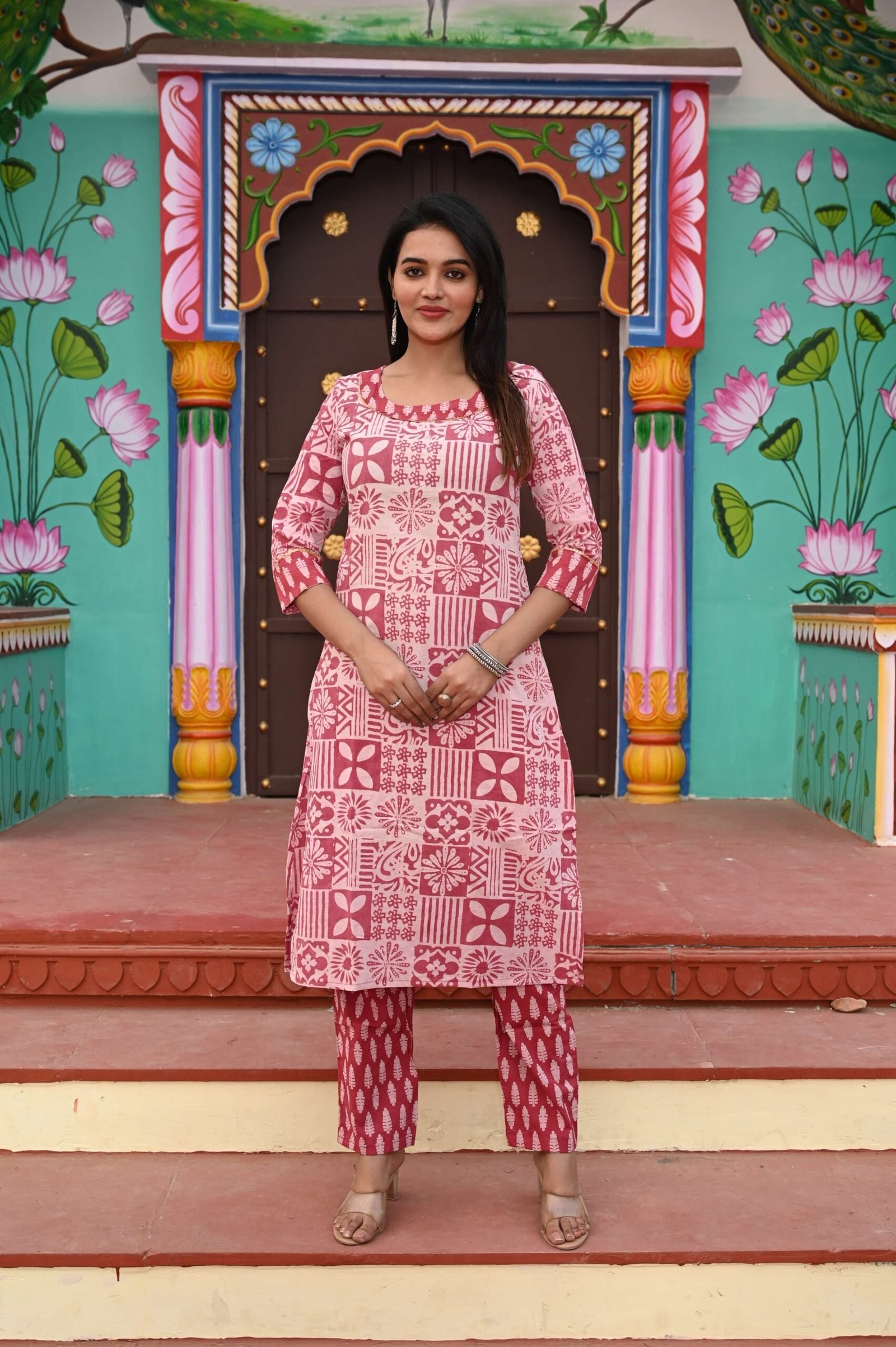 Women?s Pink Cotton Kurta Set with Pants