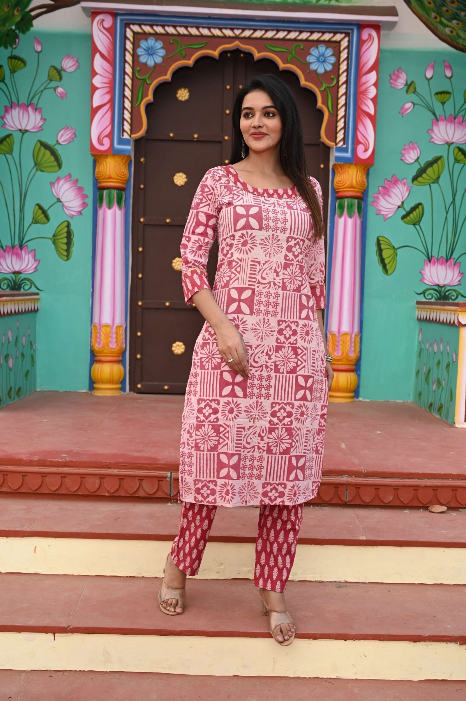 Women?s Pink Cotton Kurta Set with Pants