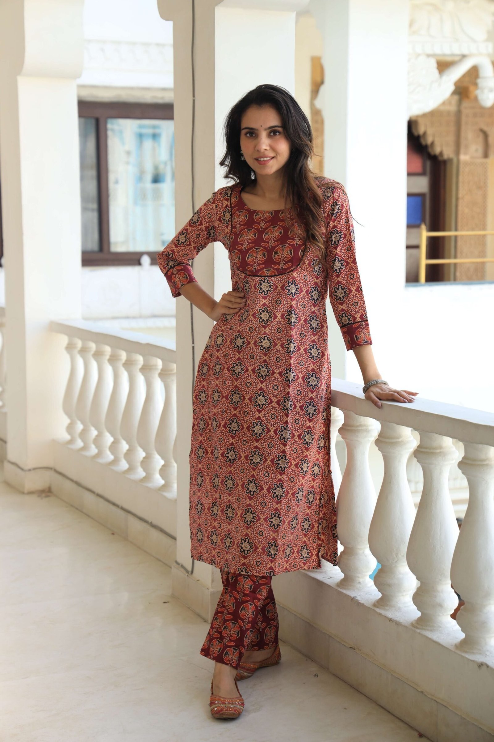 Women?s Red Cotton Kurta Set with Pants