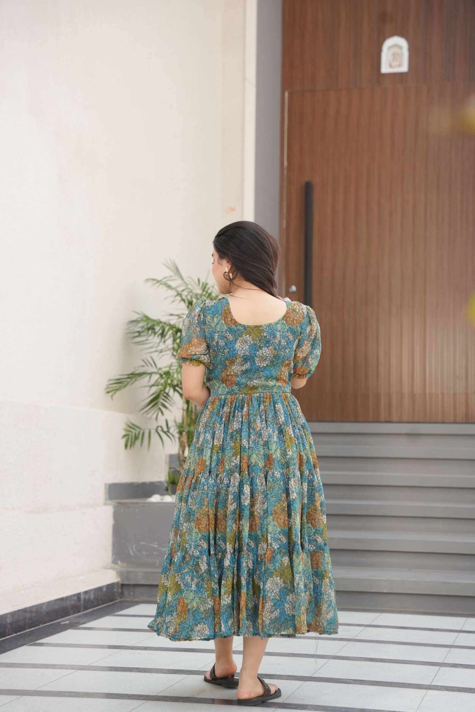 Blue Premium Faux Georgette Printed Full Flair Gown ? Collection