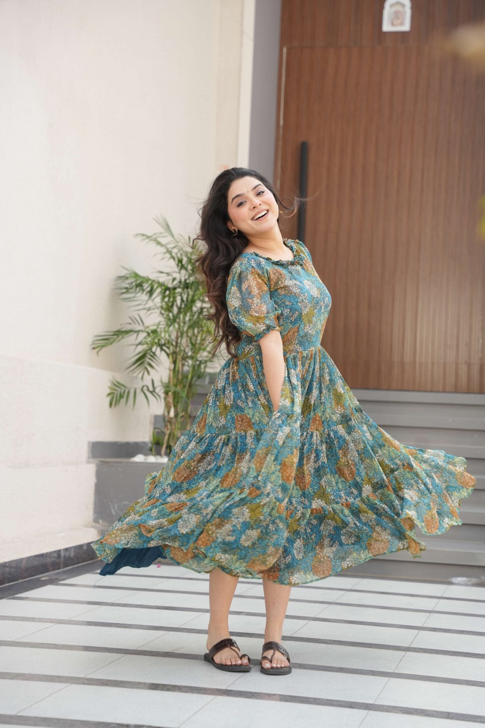 Blue Premium Faux Georgette Printed Full Flair Gown ? Collection