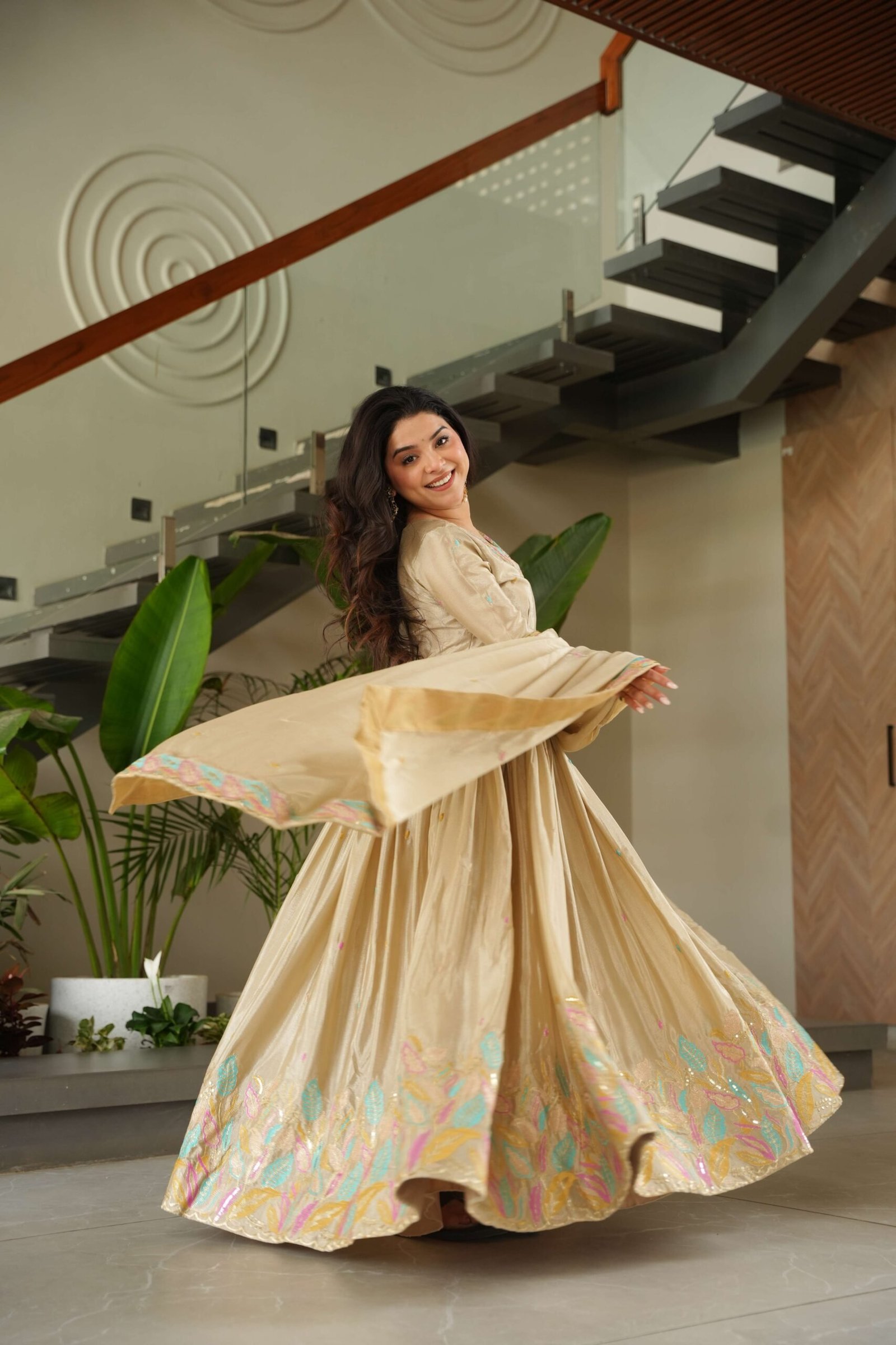 Chiku Premium Chinnon Gown with Dupatta ? Sequins & Multi-Thread Embroidered Work