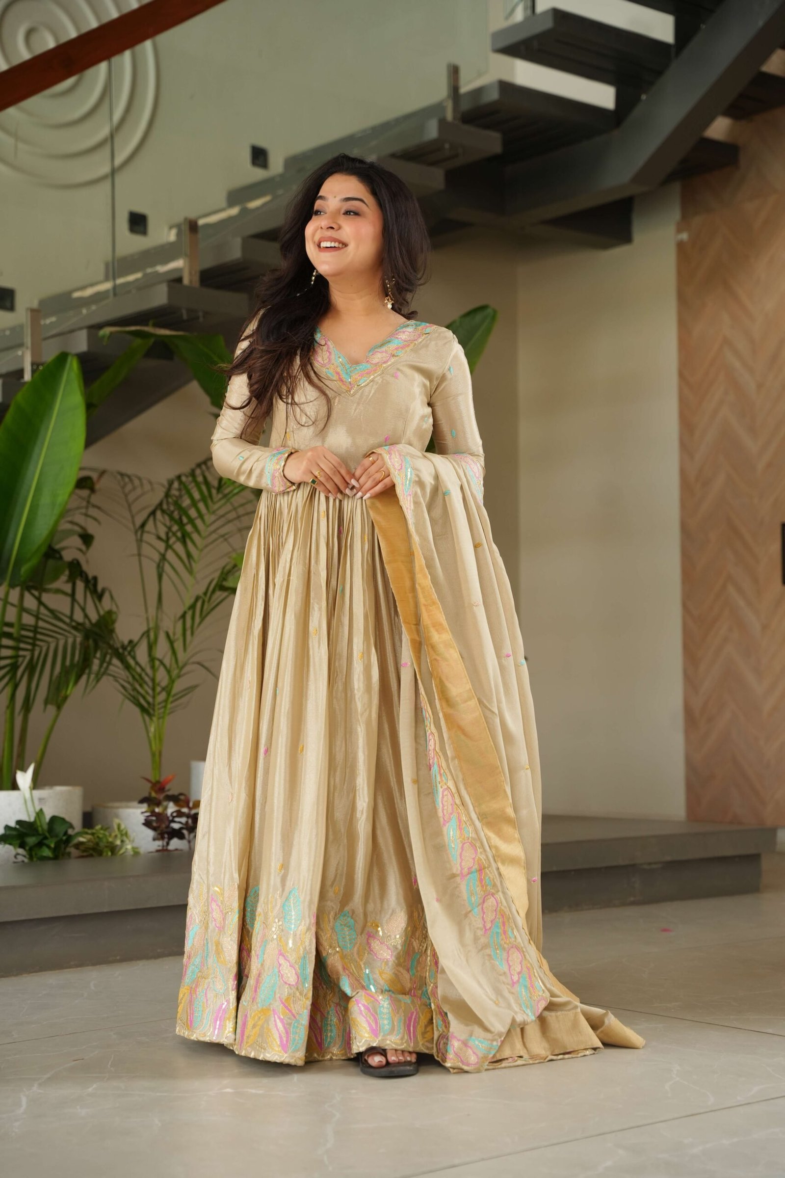 Chiku Premium Chinnon Gown with Dupatta ? Sequins & Multi-Thread Embroidered Work