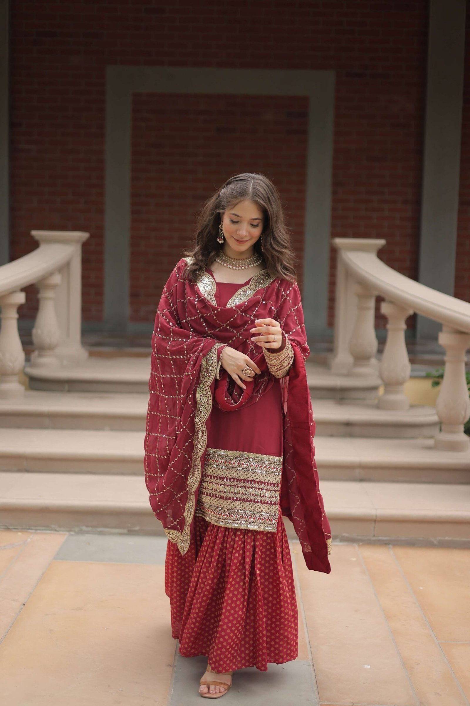 Gajri  Faux Blooming Sequins Embroidered Gown with Matching Dupatta