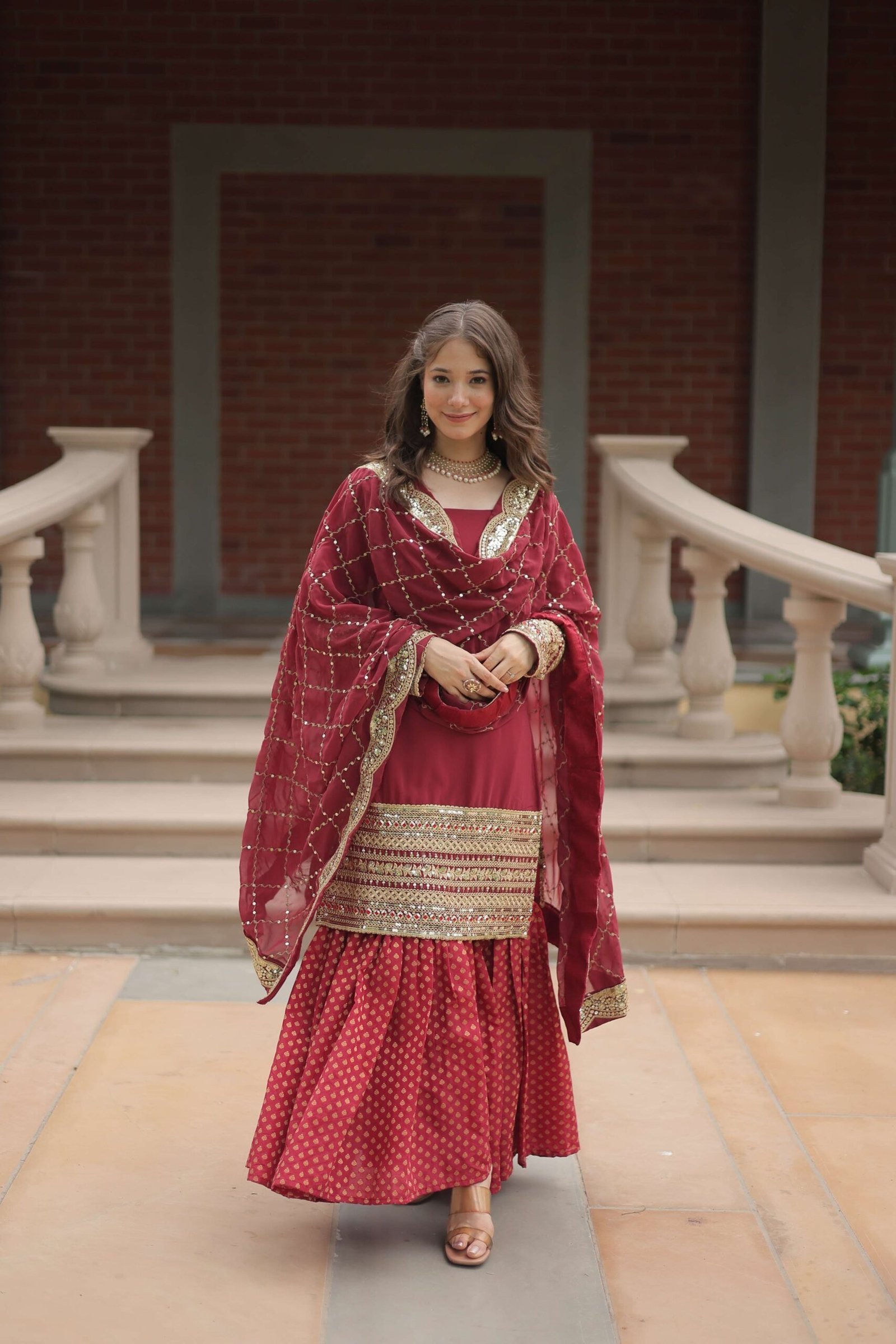 Gajri  Faux Blooming Sequins Embroidered Gown with Matching Dupatta