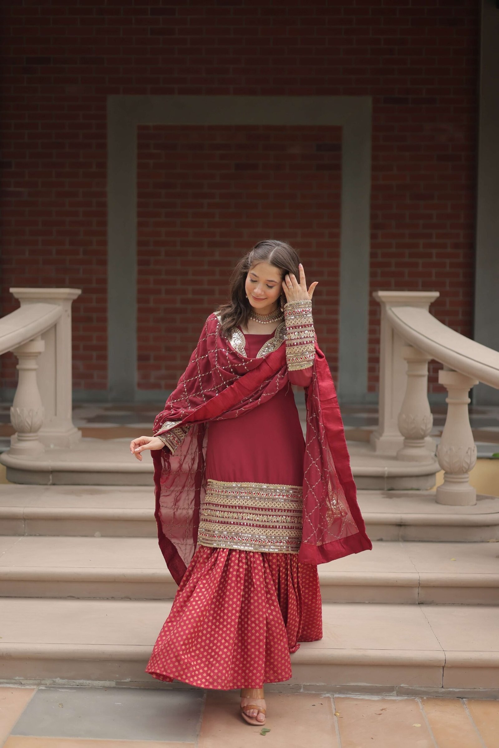 Gajri  Faux Blooming Sequins Embroidered Gown with Matching Dupatta