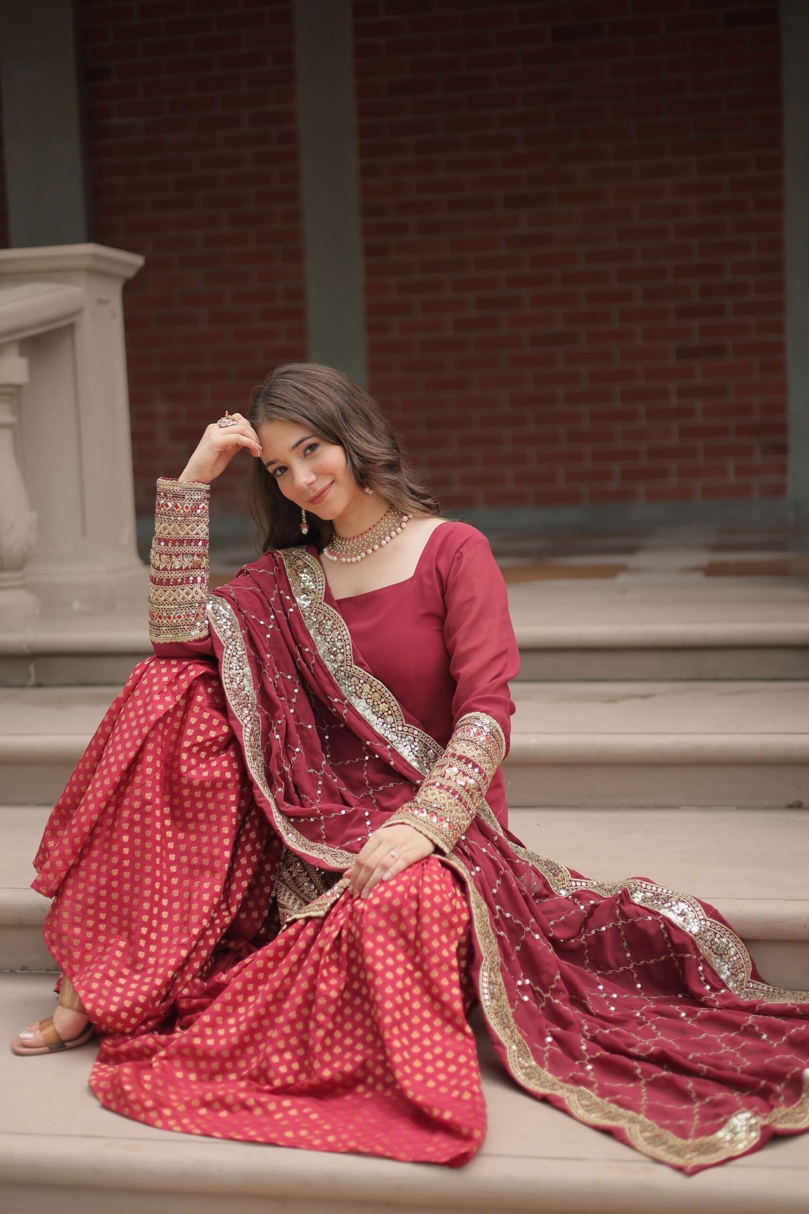 Gajri  Faux Blooming Sequins Embroidered Gown with Matching Dupatta