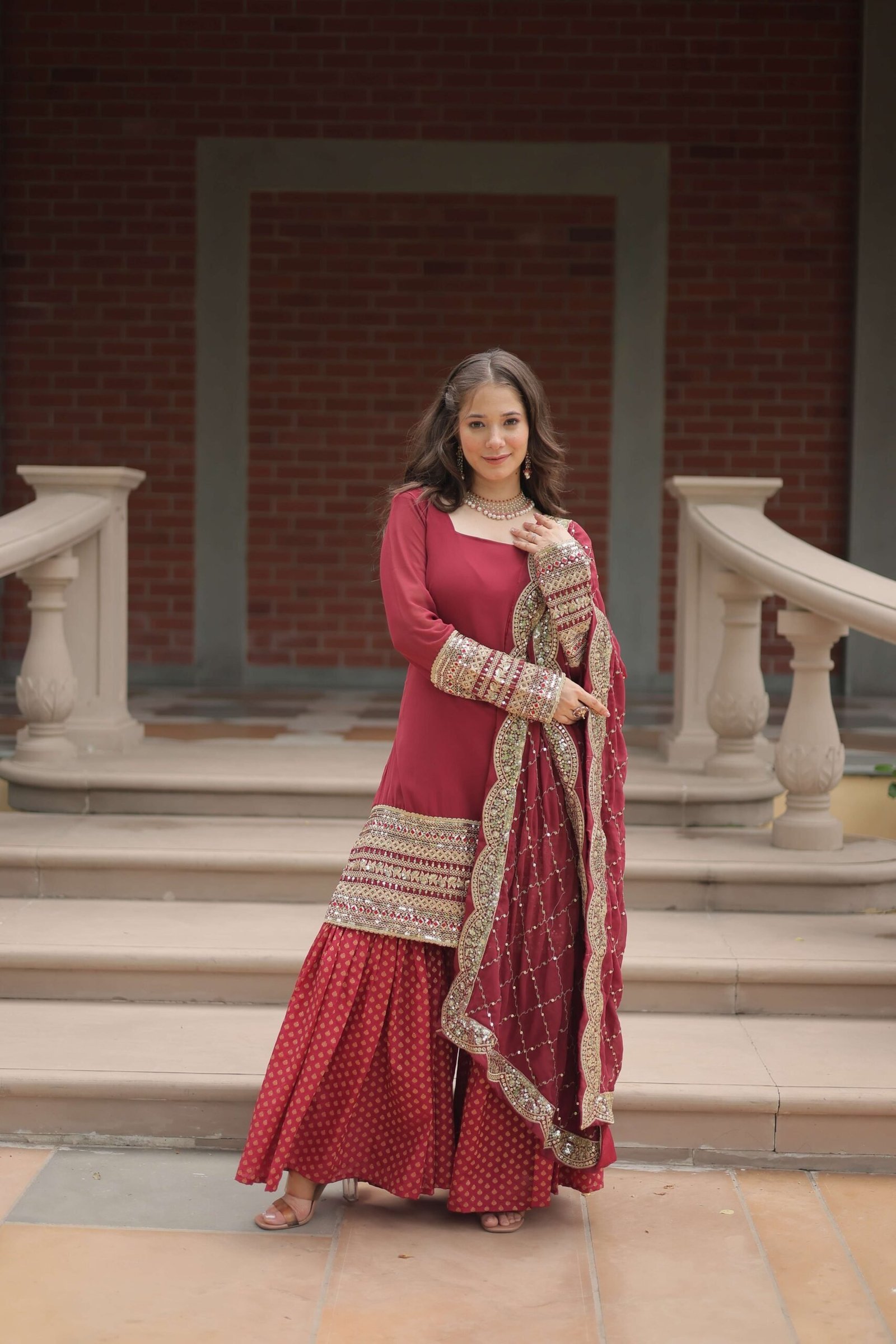 Gajri  Faux Blooming Sequins Embroidered Gown with Matching Dupatta