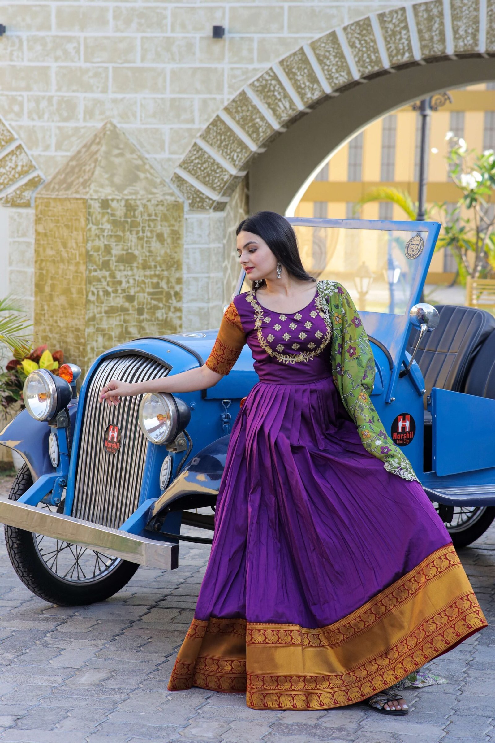 Green Premium Silk Designer Gown with Jequard Weaving & Embroidered Dupatta ? Ready-to-Wear Set