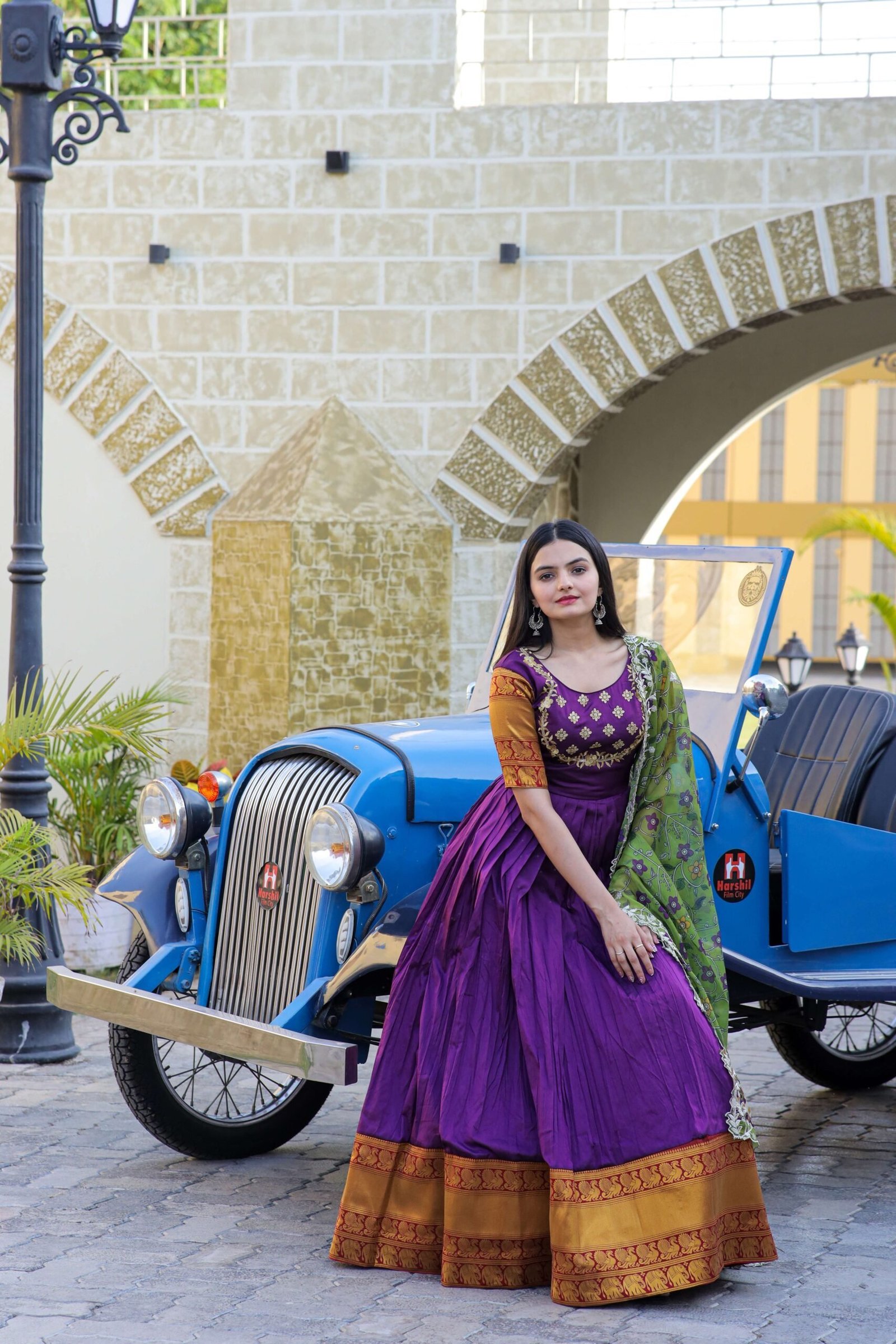 Green Premium Silk Designer Gown with Jequard Weaving & Embroidered Dupatta ? Ready-to-Wear Set