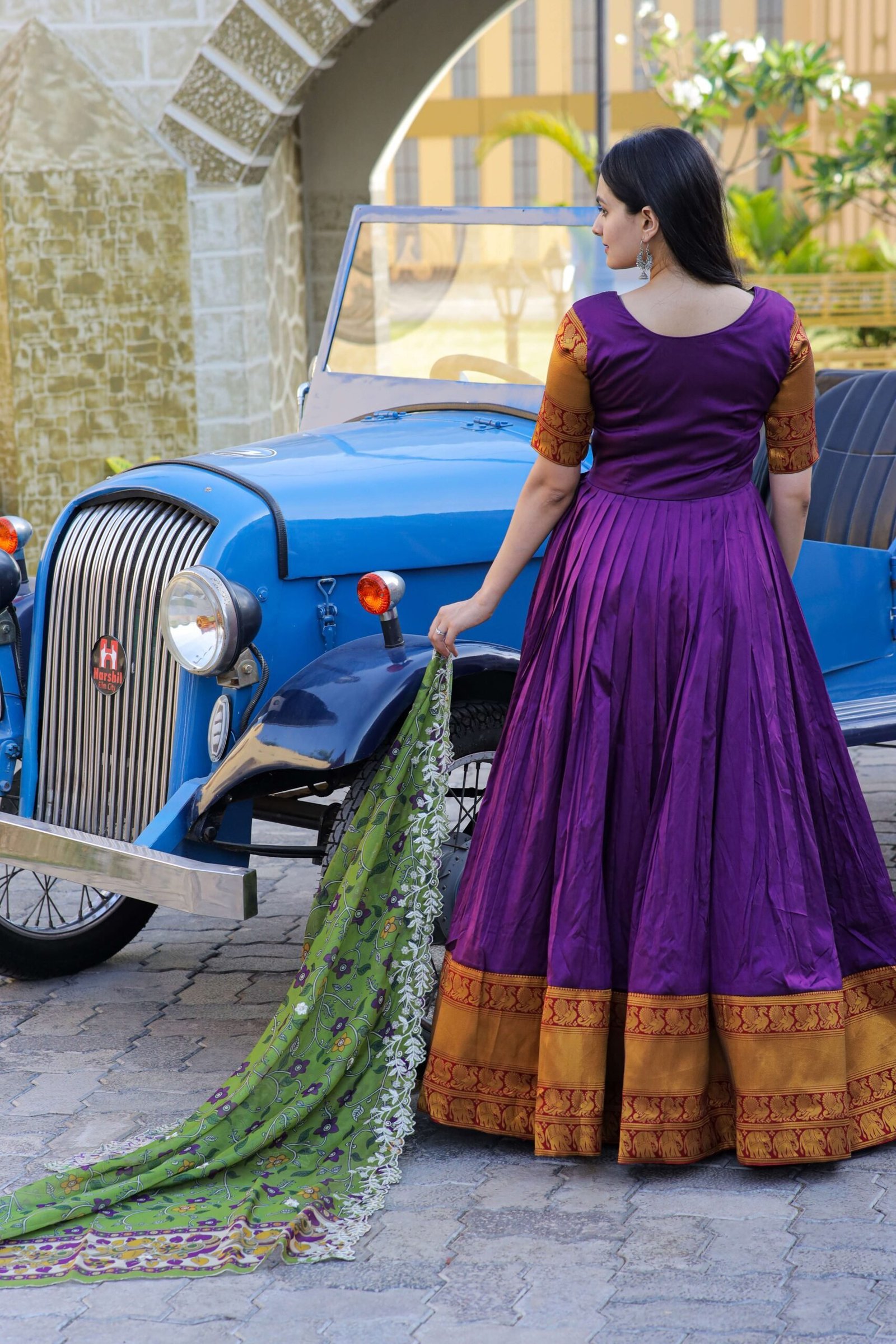 Green Premium Silk Designer Gown with Jequard Weaving & Embroidered Dupatta ? Ready-to-Wear Set