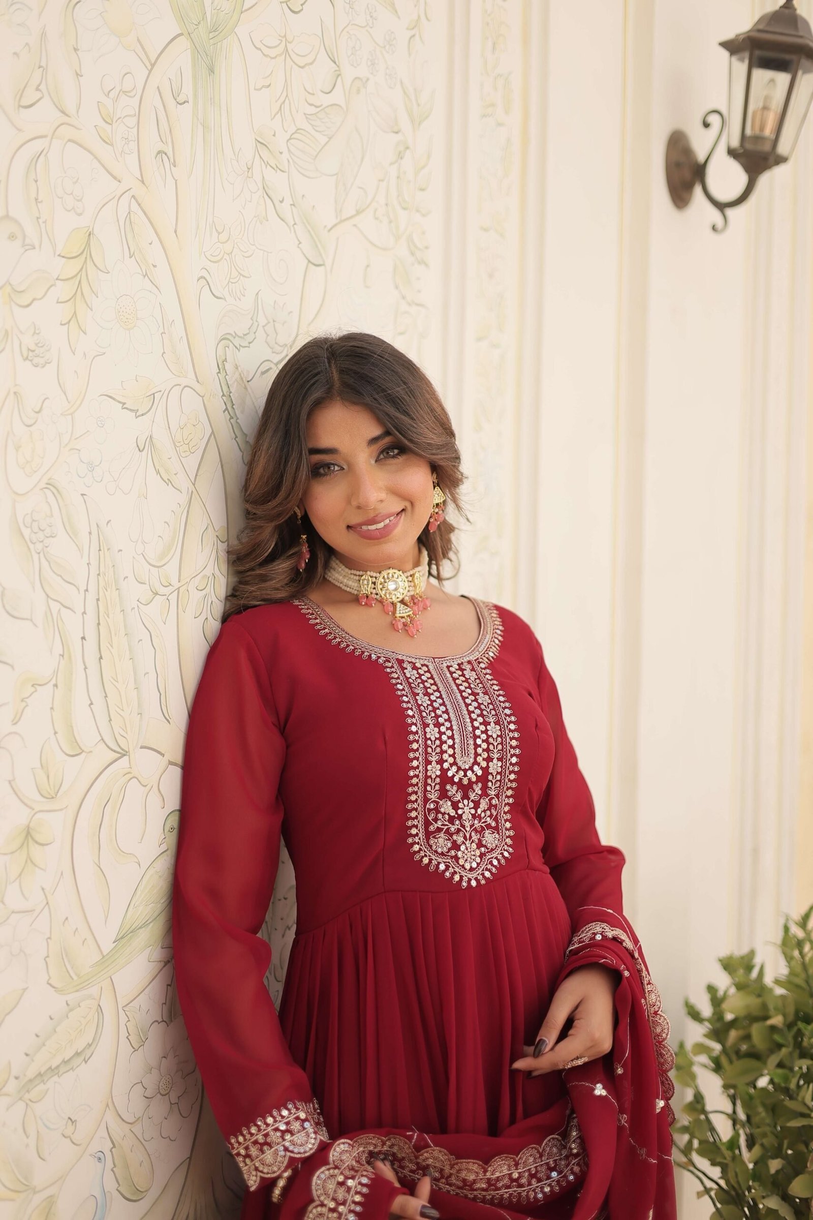 Maroon Faux Blooming Sequins Embroidered Gown with Matching Dupatta ? Festive & Party Wear 2024
