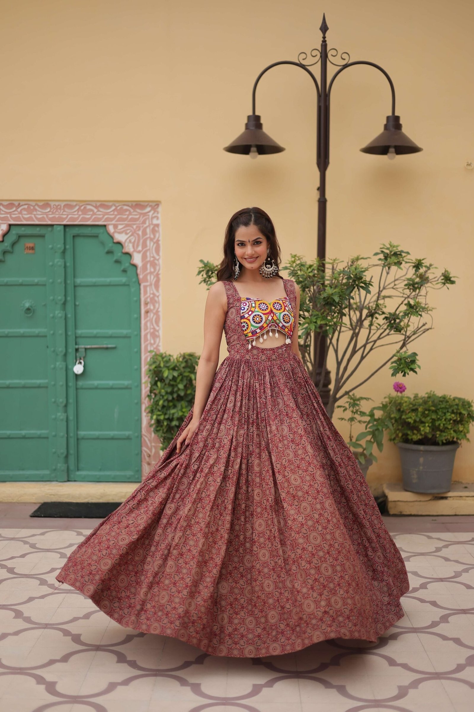 Maroon Faux Georgette Designer Gown ? Fully Flared Elegant Party & Wedding Set