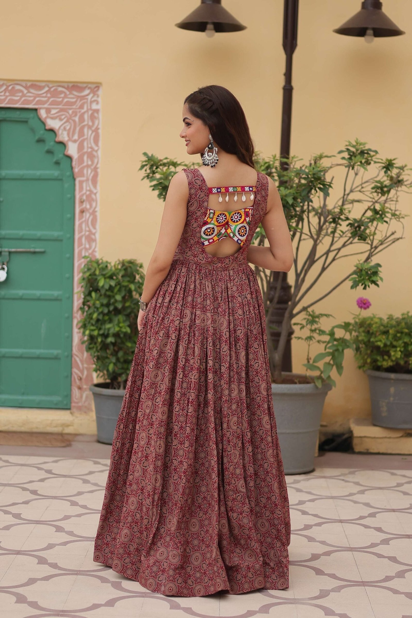 Maroon Faux Georgette Designer Gown ? Fully Flared Elegant Party & Wedding Set