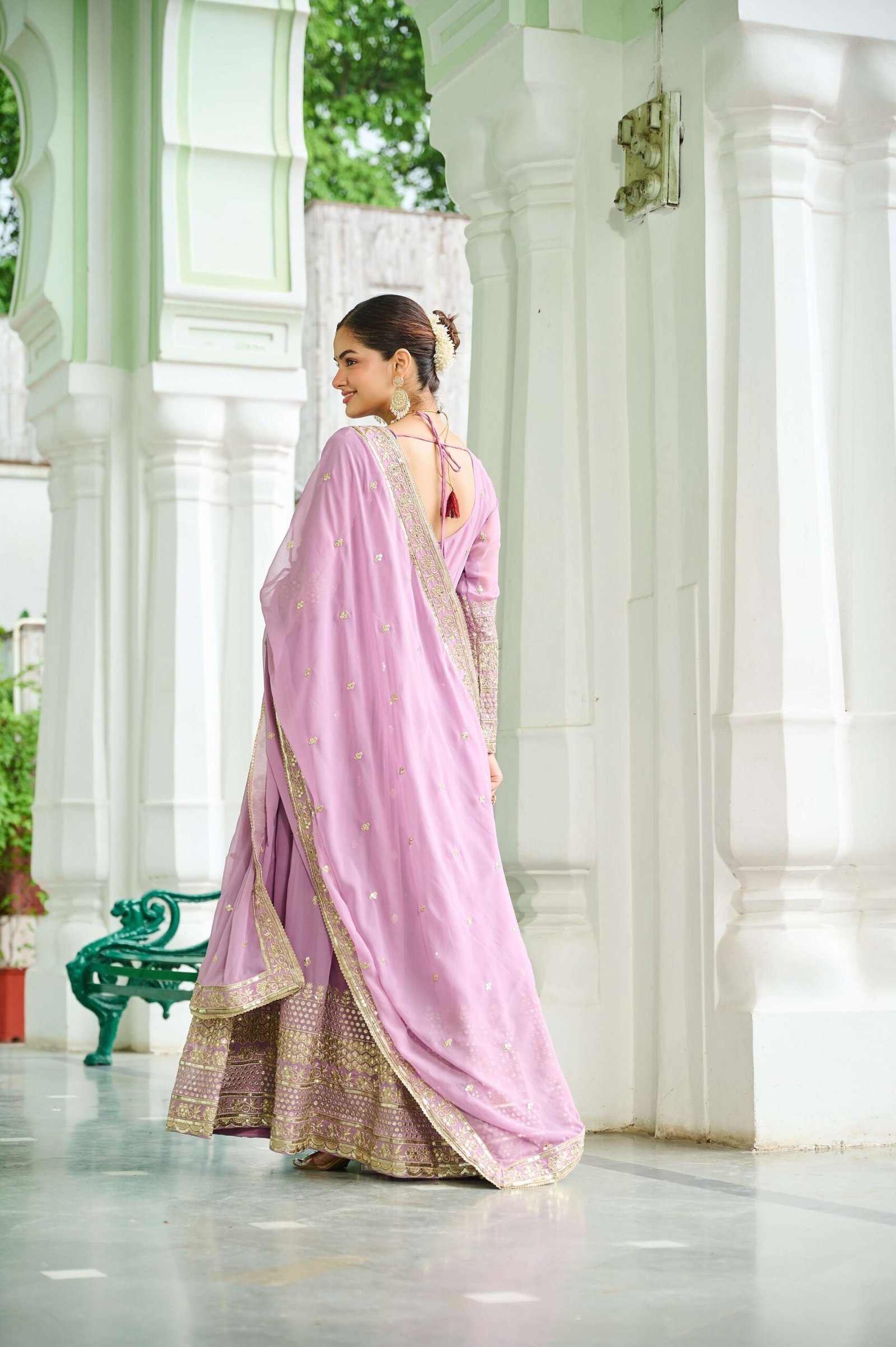 Pink Designer Faux Georgette Gown with Dupatta ? Embroidered & Sequins Work Ethnic Set for Women