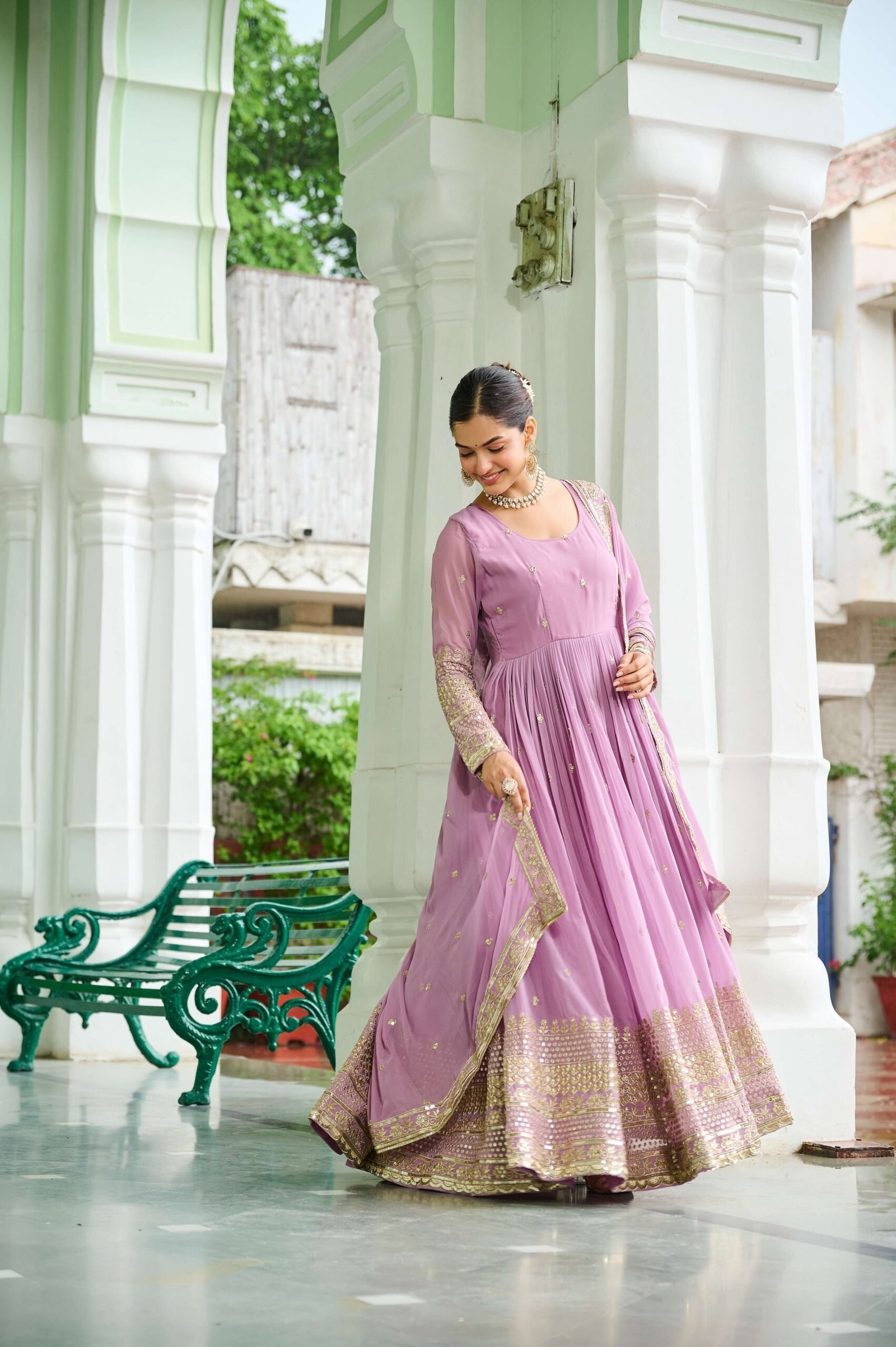 Pink Designer Faux Georgette Gown with Dupatta ? Embroidered & Sequins Work Ethnic Set for Women