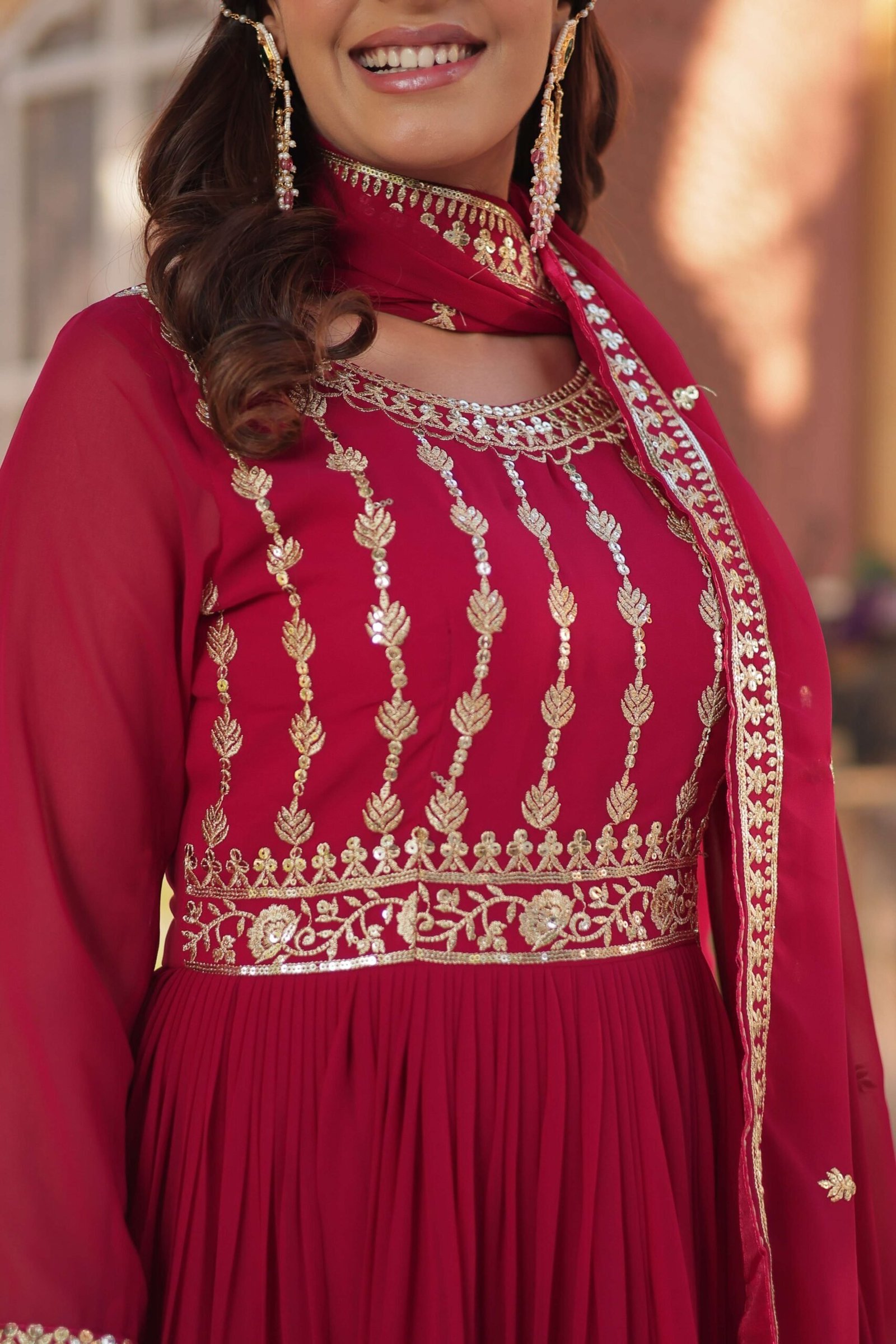 Pink Faux Blooming Gown with Zari & Sequins Embroidered Dupatta with Designer Lace Border