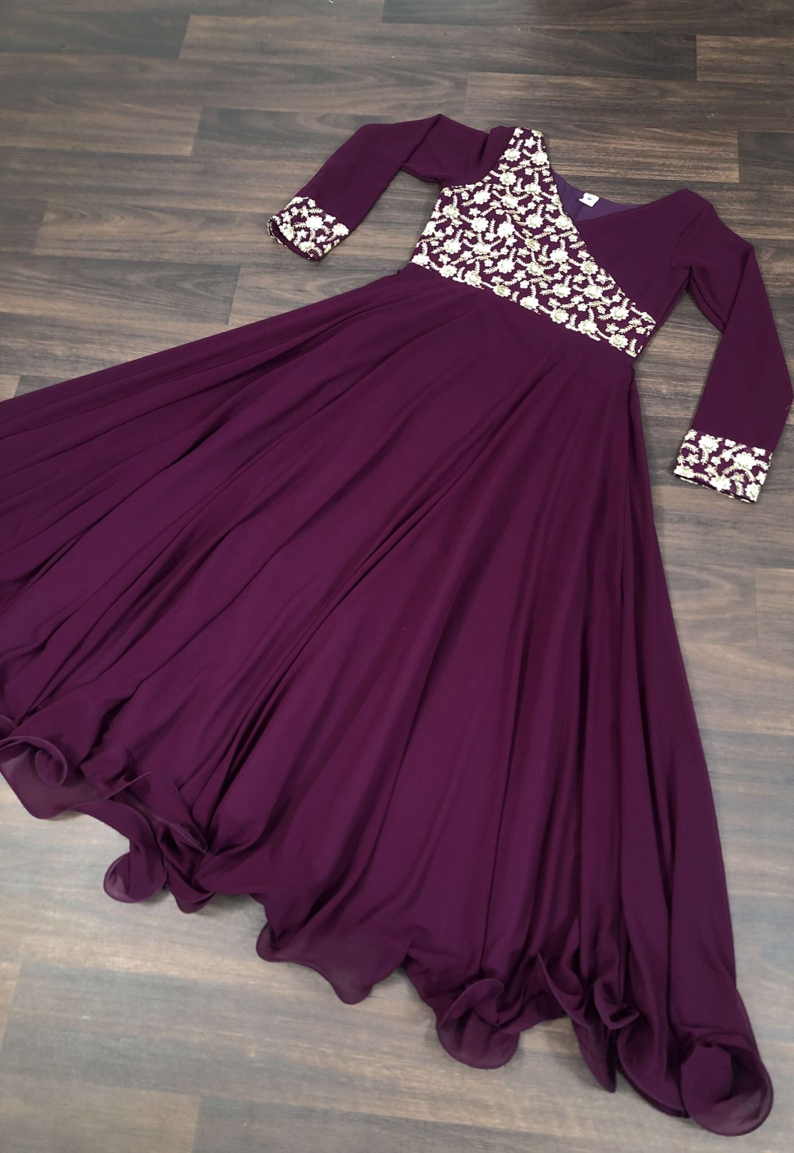 Purple Elegant Faux Blooming Designer Gown with Rich Embroidery ? Premium Ready-to-Wear Dress