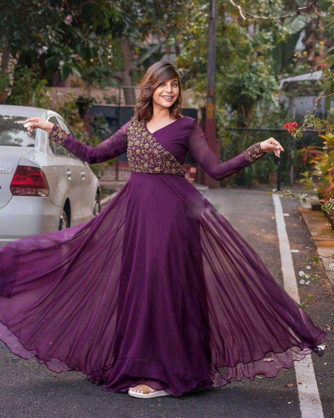 Purple Elegant Faux Blooming Designer Gown with Rich Embroidery ? Premium Ready-to-Wear Dress