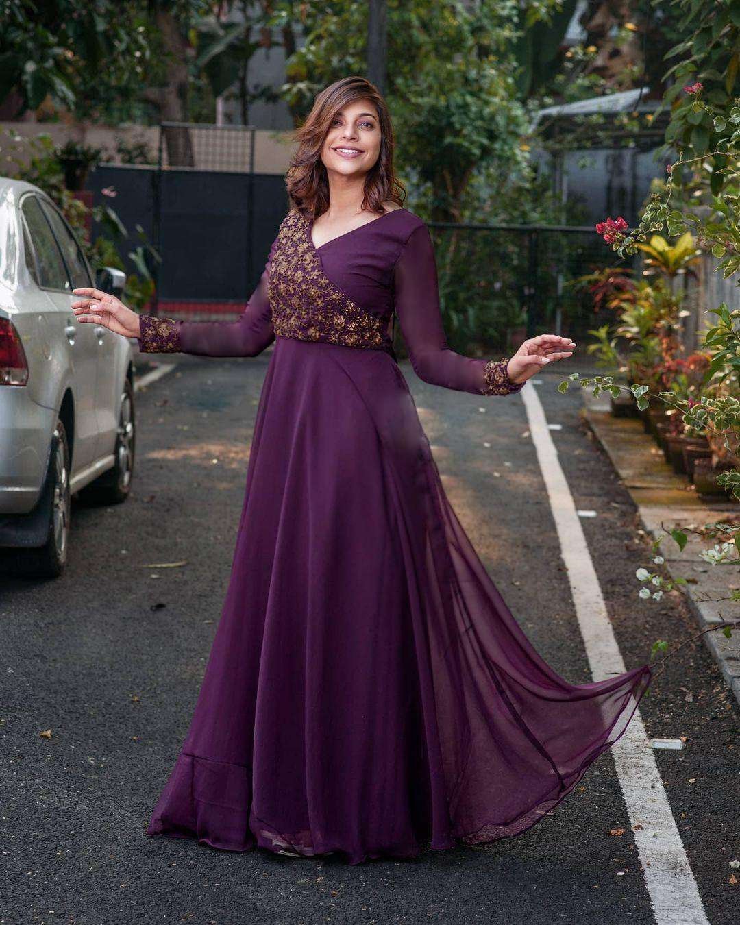Purple Elegant Faux Blooming Designer Gown with Rich Embroidery ? Premium Ready-to-Wear Dress