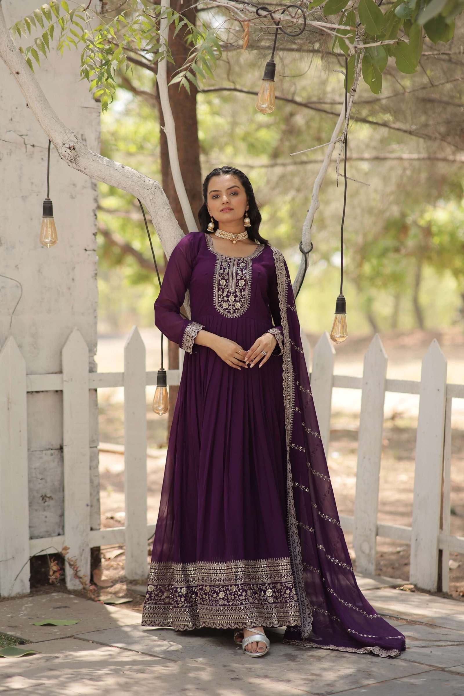 Purple Faux Blooming Sequins Embroidered Gown with Matching Dupatta ? Festive & Party Wear 2024