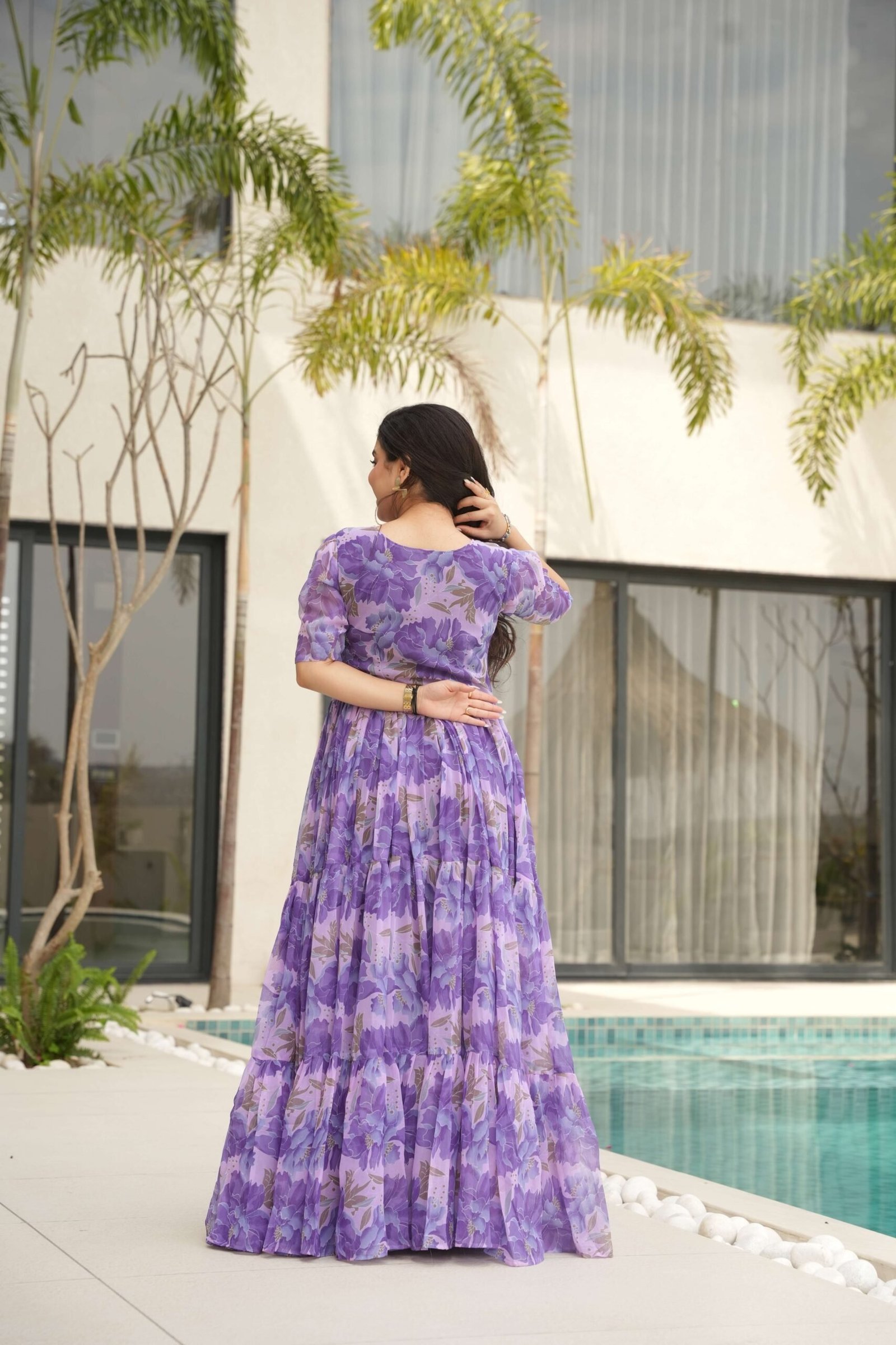 Purple Premium Faux Georgette Printed Gown ? Fully Flared & Elegant
