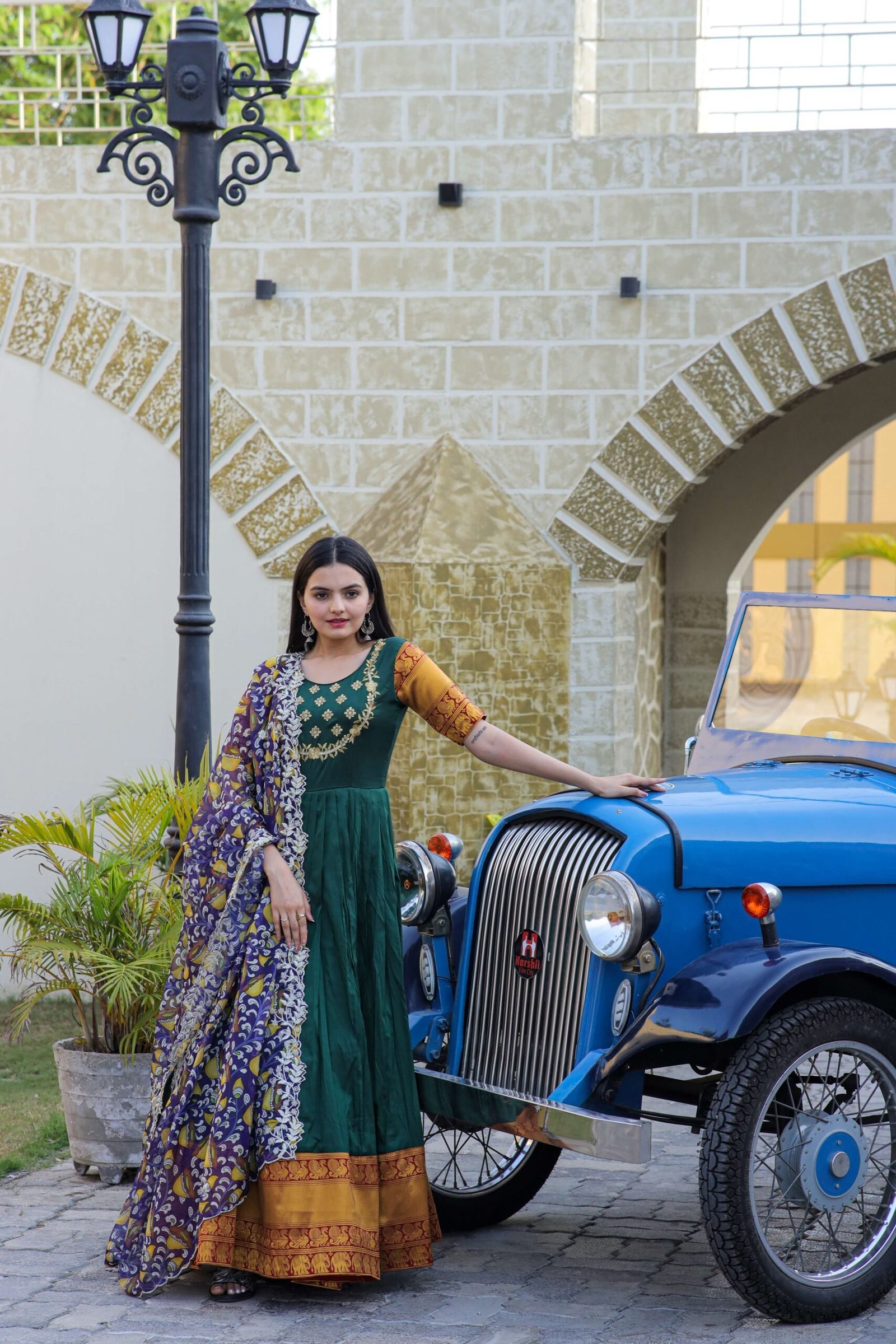 Purple Premium Silk Designer Gown with Jequard Weaving & Embroidered Dupatta ? Ready-to-Wear Set