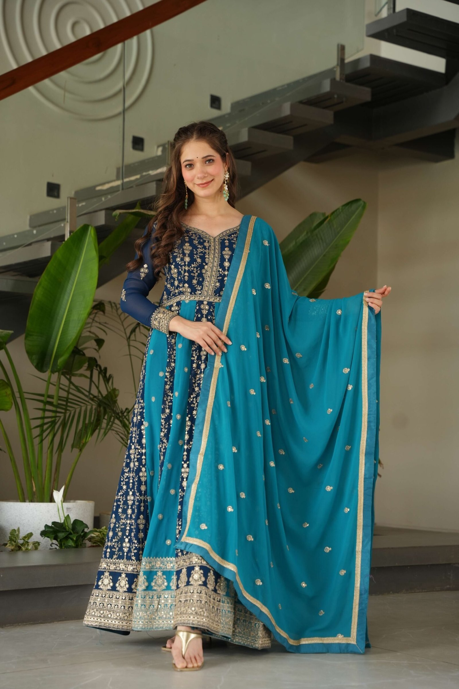 Rama Premium Designer Faux Blooming Gown with Sequins & Zari Embroidered Dupatta ? Collection