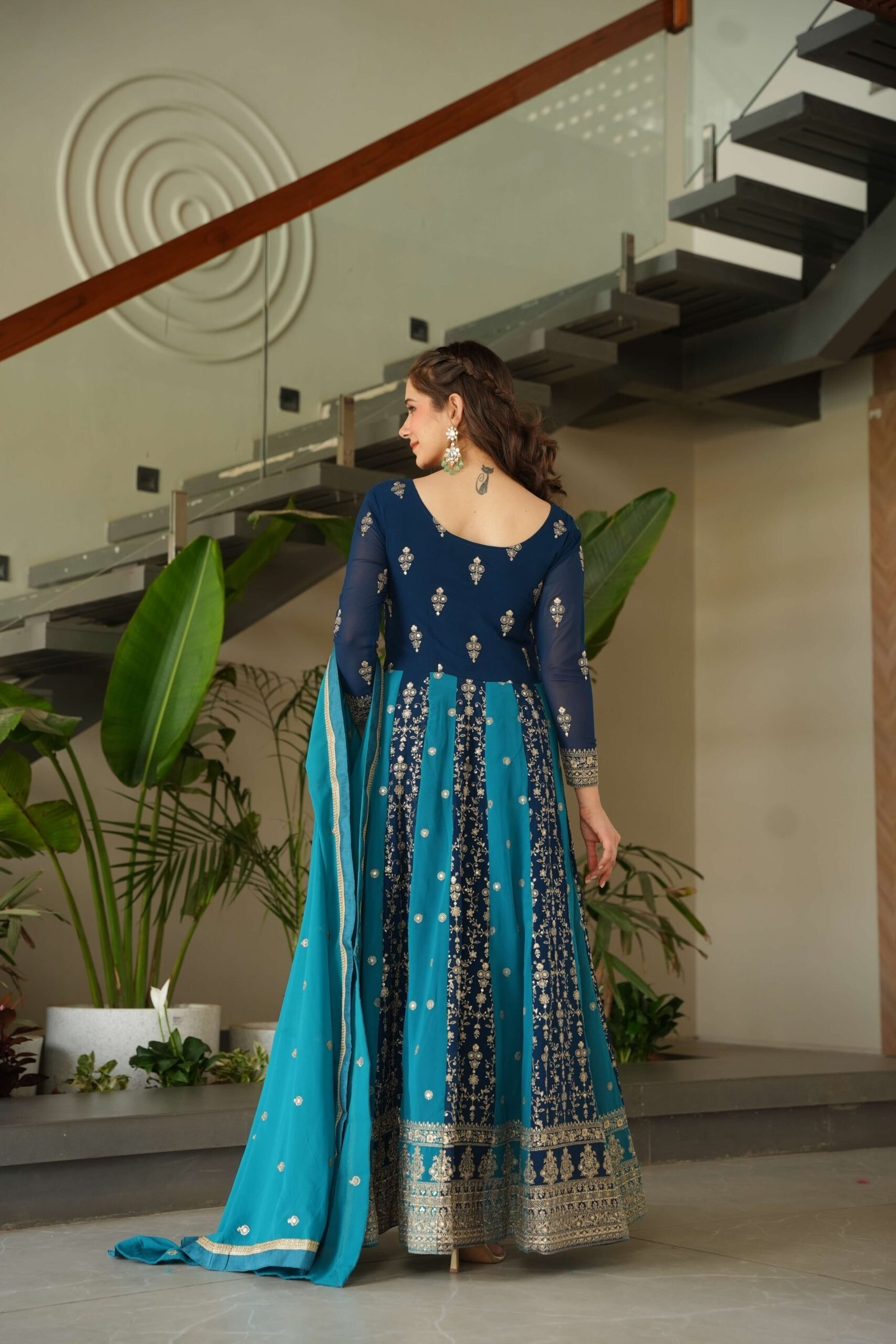 Rama Premium Designer Faux Blooming Gown with Sequins & Zari Embroidered Dupatta ? Collection