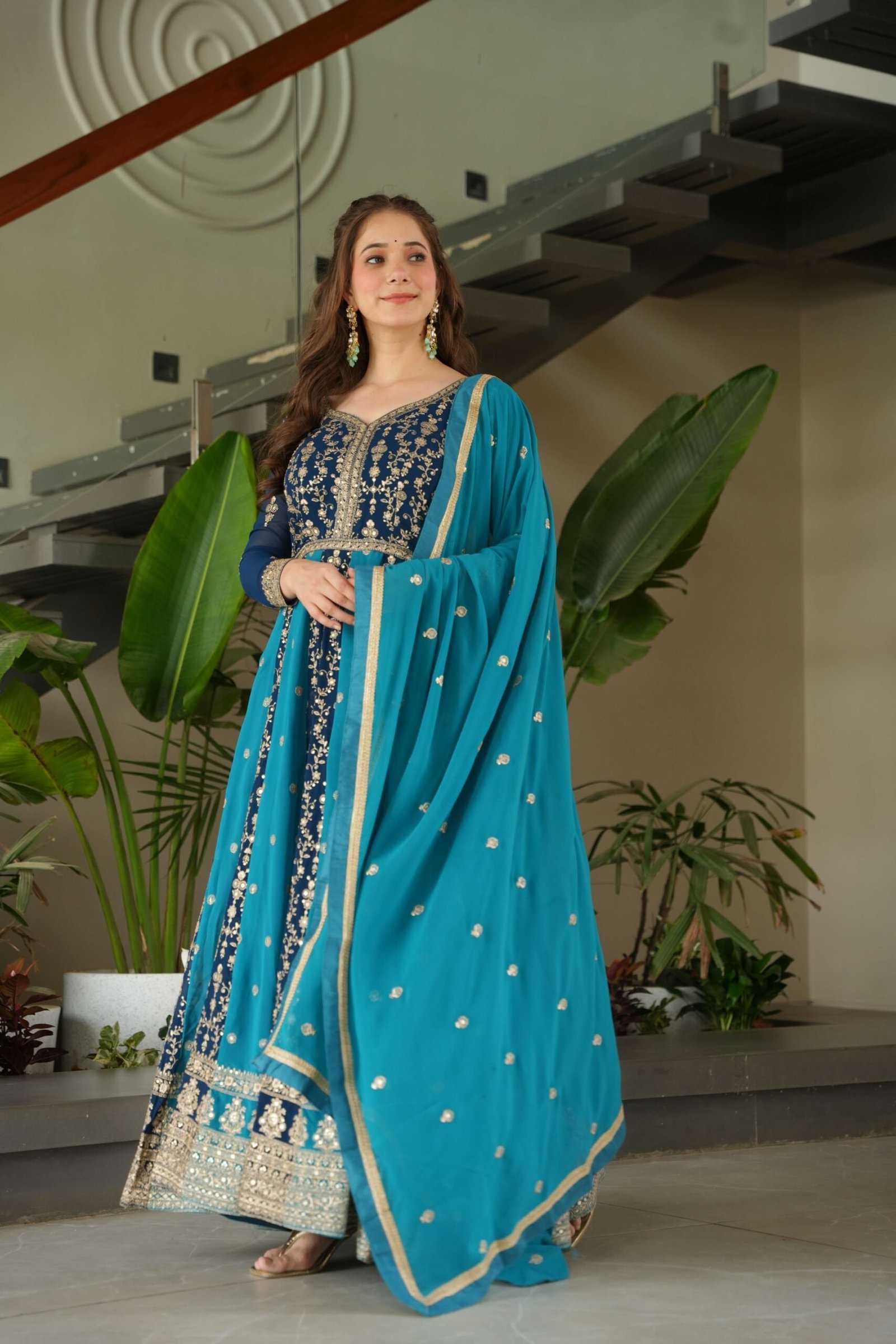 Rama Premium Designer Faux Blooming Gown with Sequins & Zari Embroidered Dupatta ? Collection