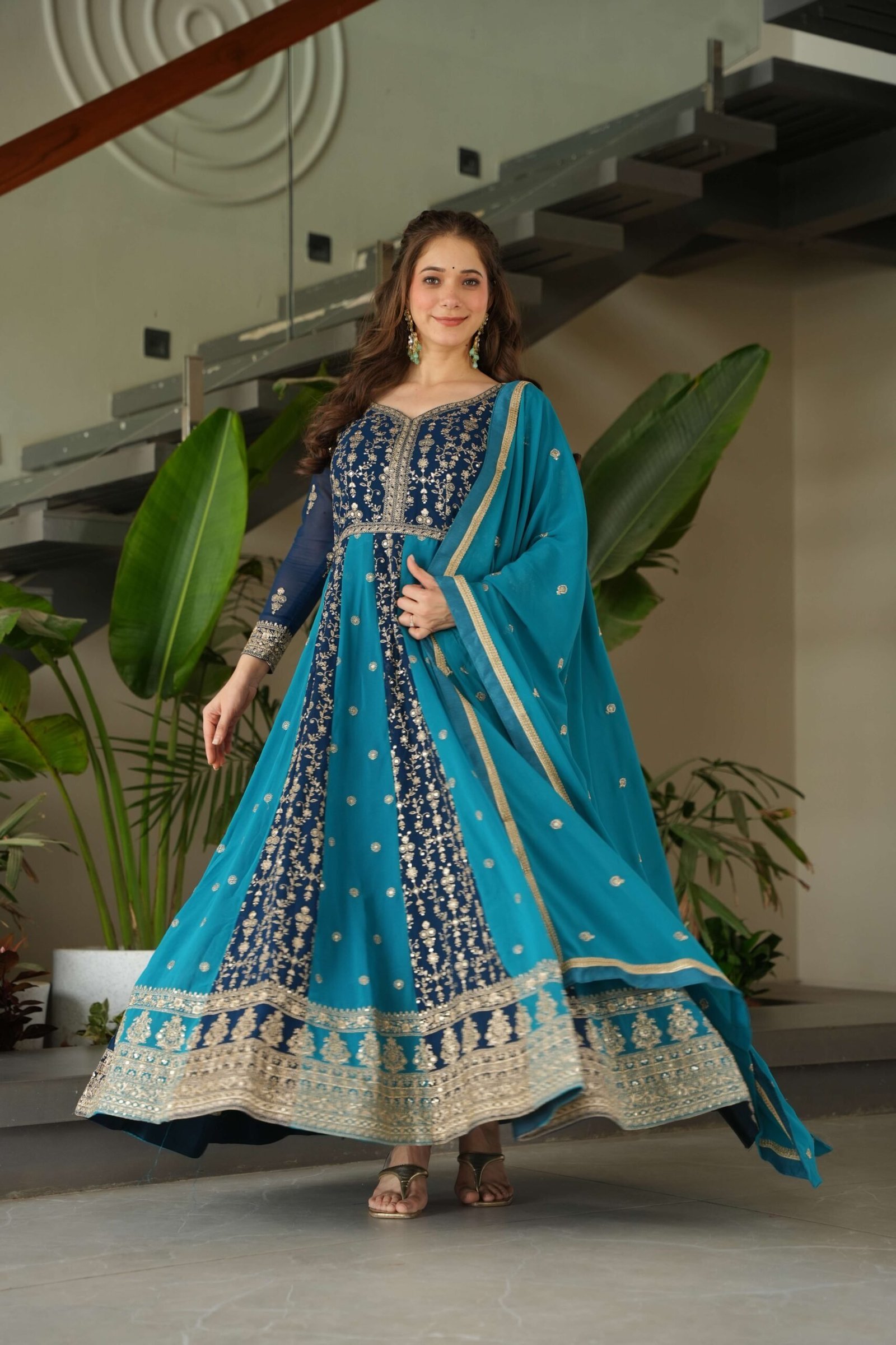 Rama Premium Designer Faux Blooming Gown with Sequins & Zari Embroidered Dupatta ? Collection