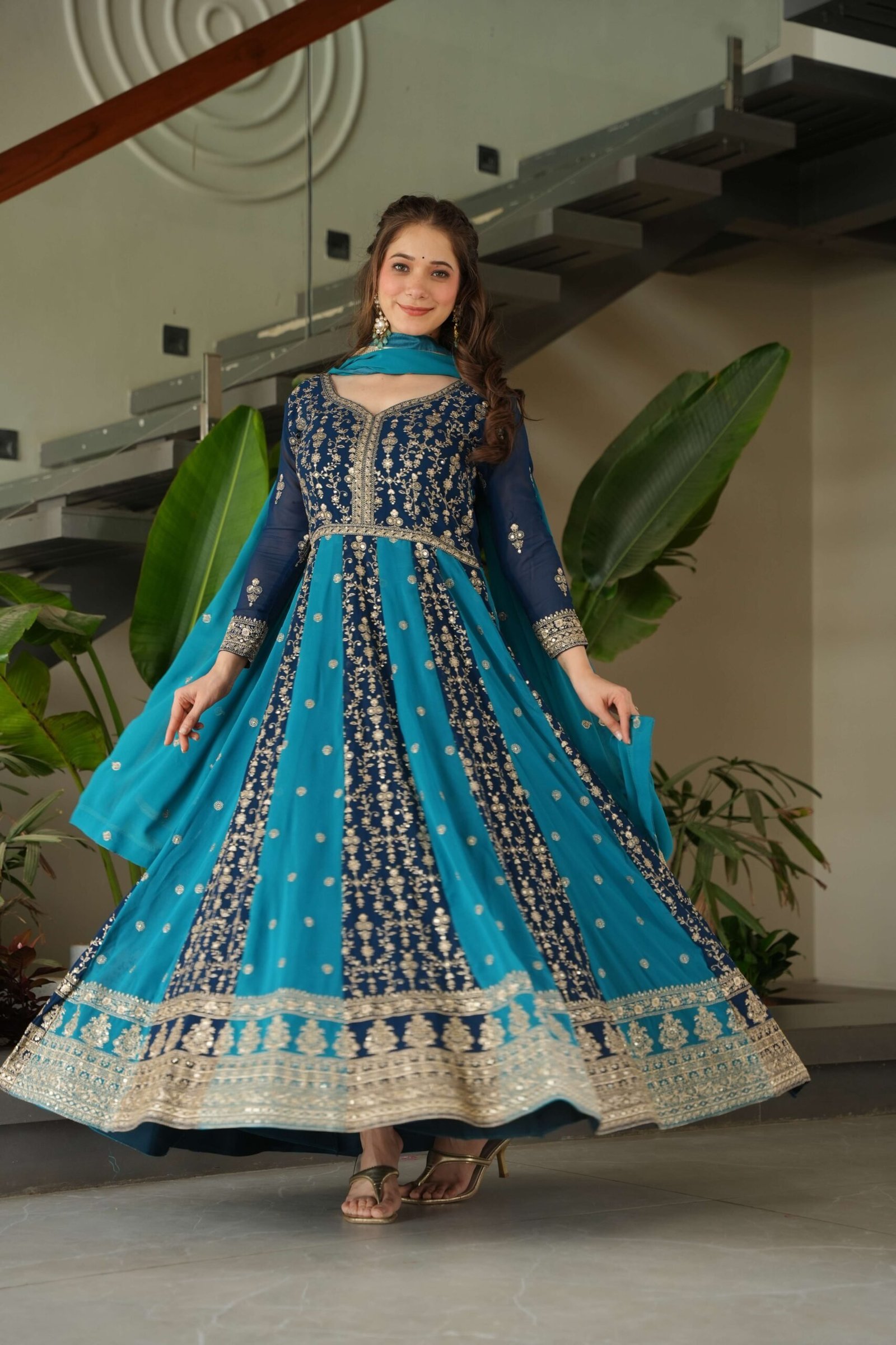 Rama Premium Designer Faux Blooming Gown with Sequins & Zari Embroidered Dupatta ? Collection