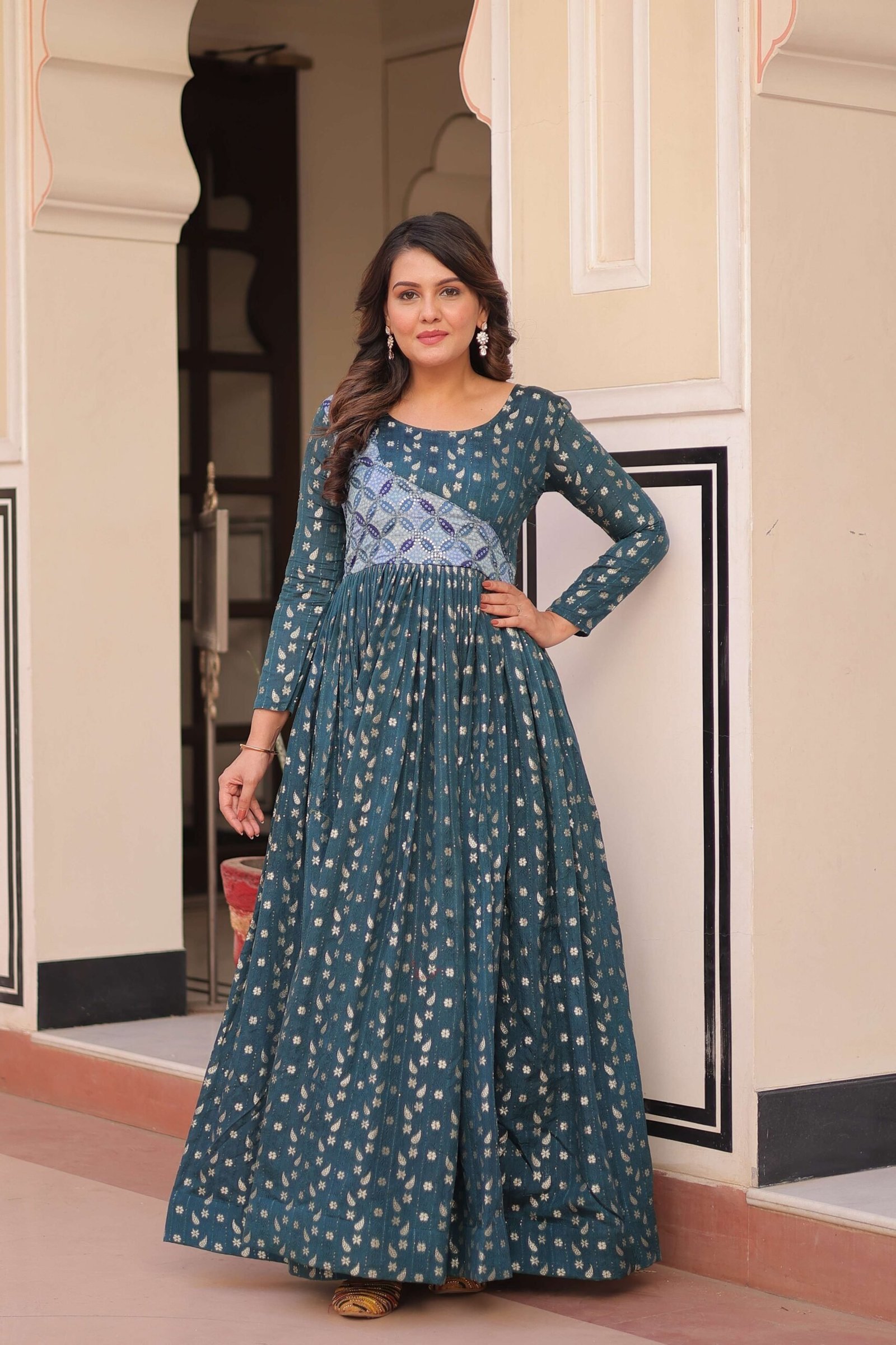 Rama Premium Position Print Choli Gown ? Designer Ready-to-Wear Collection