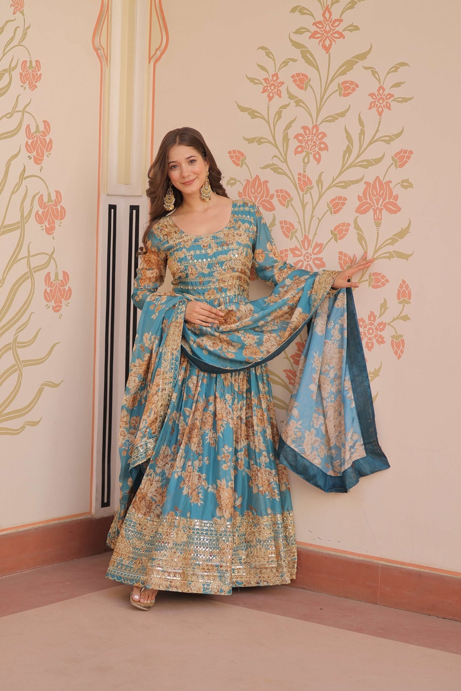 Rama Premium Russian Silk Designer Gown with Sequins Embroidered Dupatta ? Partywear