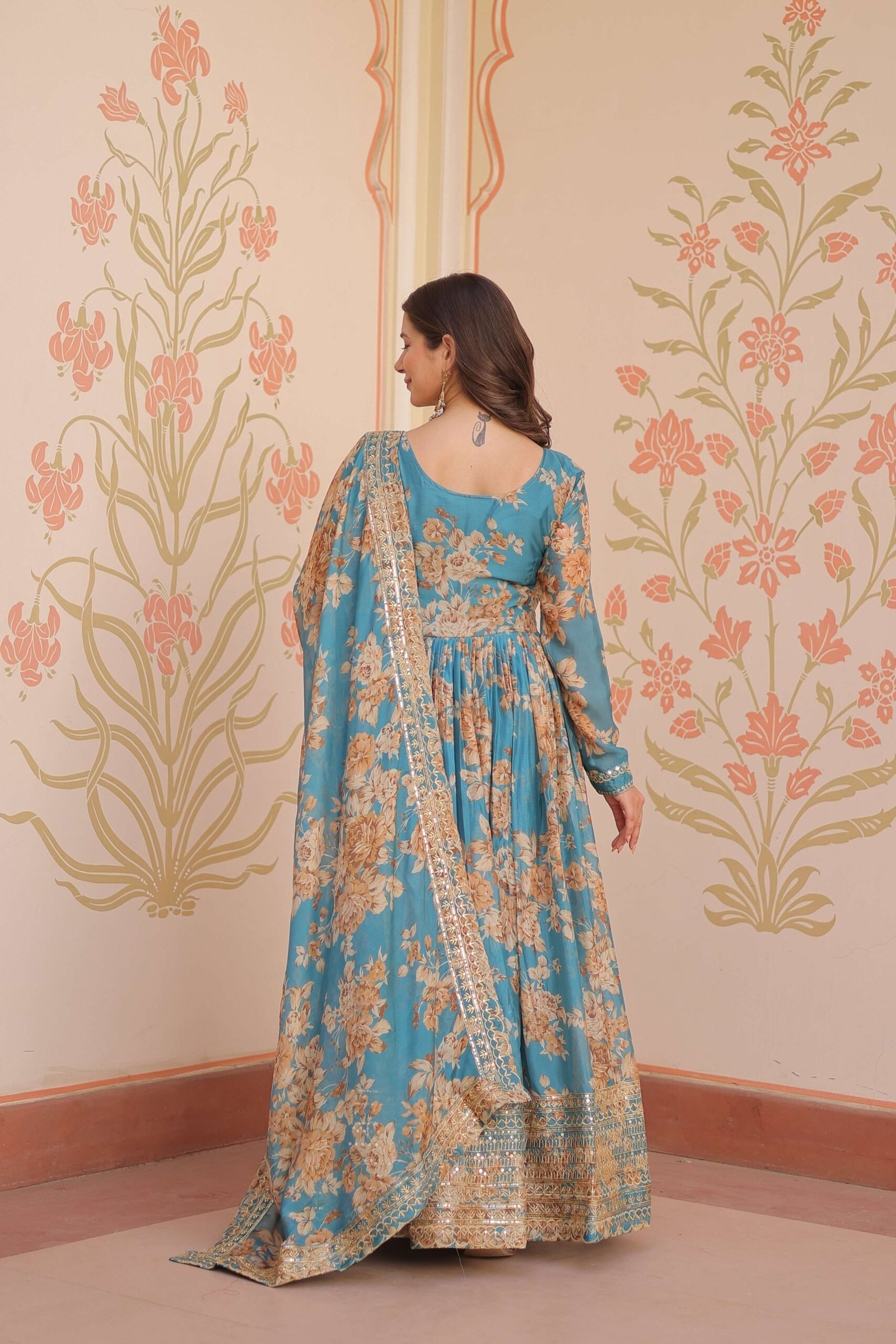 Rama Premium Russian Silk Designer Gown with Sequins Embroidered Dupatta ? Partywear