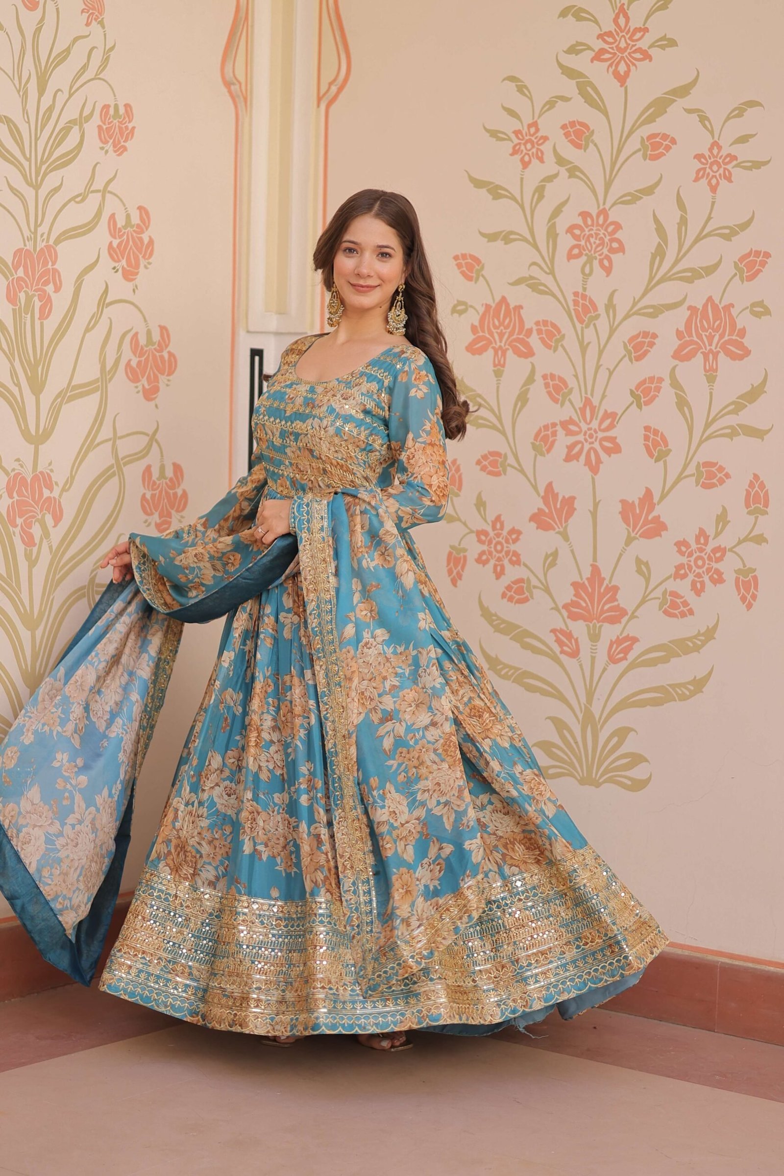 Rama Premium Russian Silk Designer Gown with Sequins Embroidered Dupatta ? Partywear